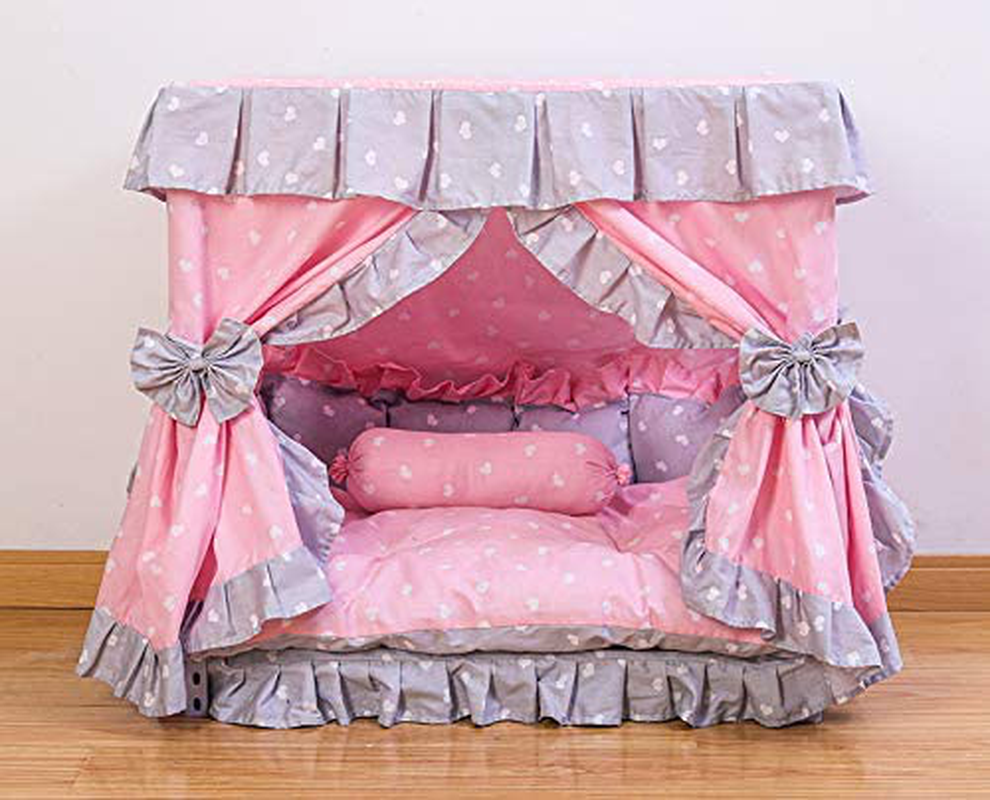Kolachic Princess Pink Grey White Heart Pet Dog Handmade Bed House+1 Candy Pillow Animals & Pet Supplies > Pet Supplies > Dog Supplies > Dog Houses Kolachic Small  