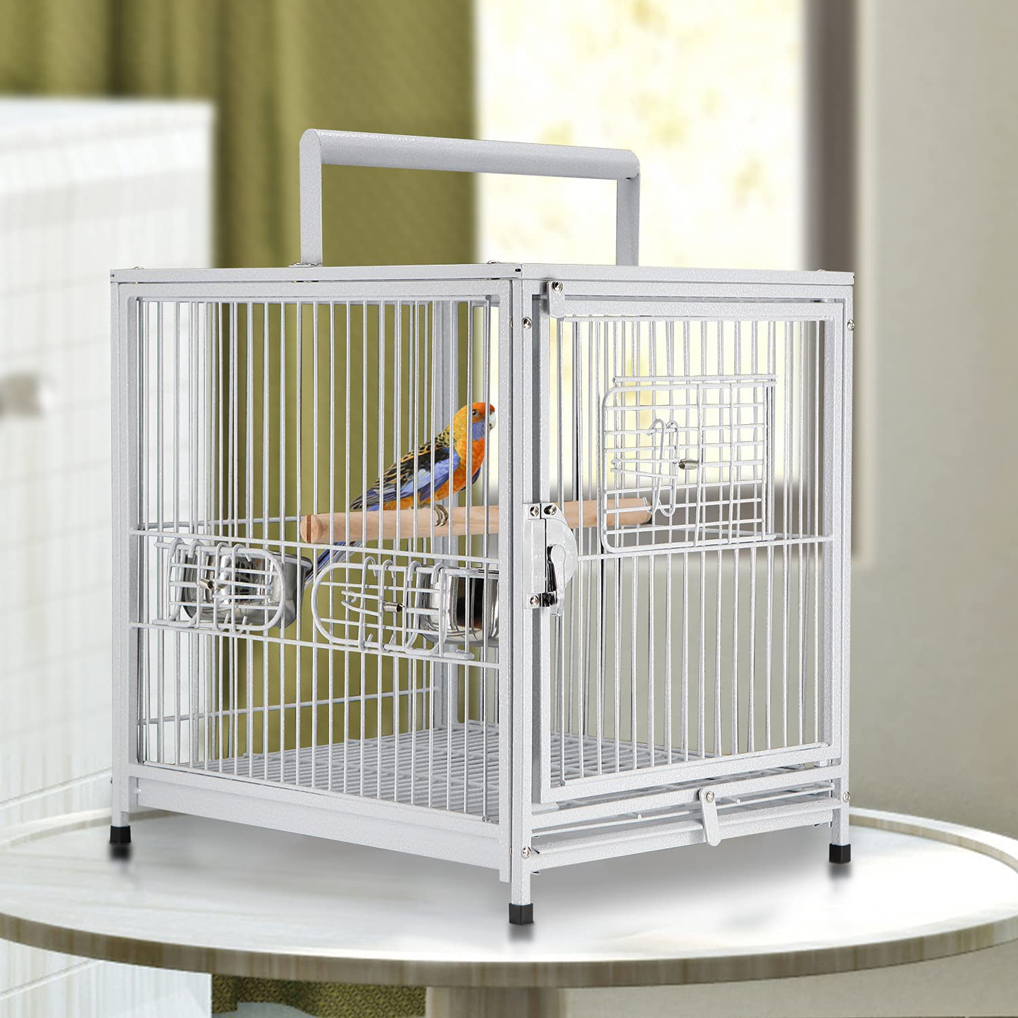 Pawhut 22" Heavy Duty Wrought Iron Travel Bird Cage Carrier with Handle Perch and Accessories Animals & Pet Supplies > Pet Supplies > Bird Supplies > Bird Cages & Stands PawHut   