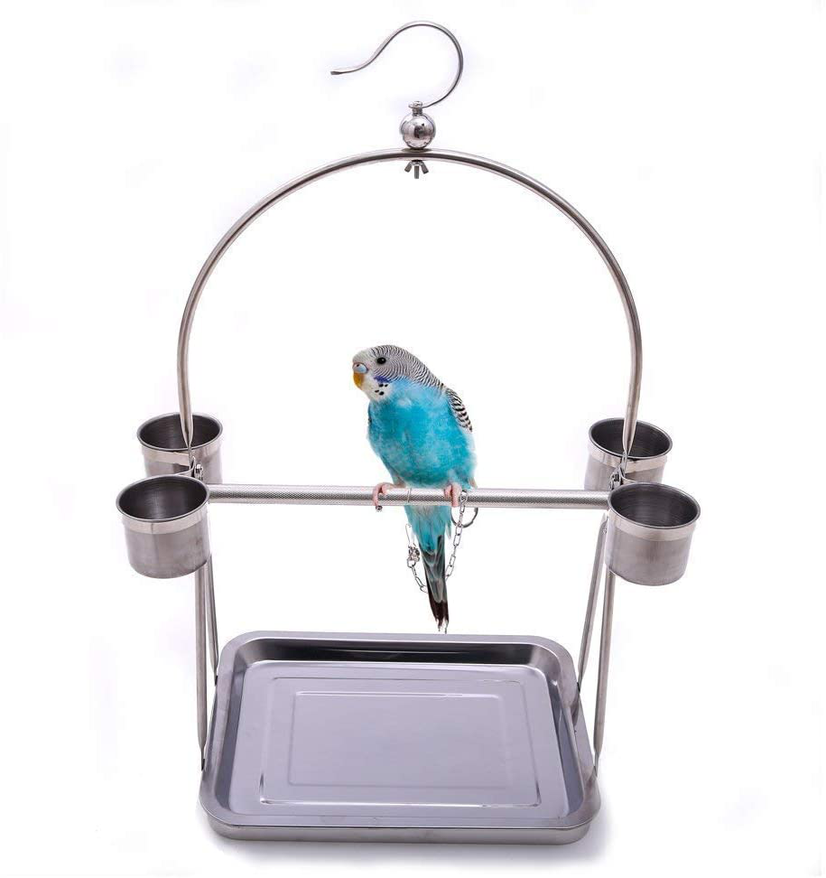 Bird Platform Playground Stainless Steel Perch Gym Stand with Food Bowls for Parrot Macaw African Grey Budgies Parakeet Conure Cage Exercise Toy Animals & Pet Supplies > Pet Supplies > Bird Supplies > Bird Gyms & Playstands Wontee S  