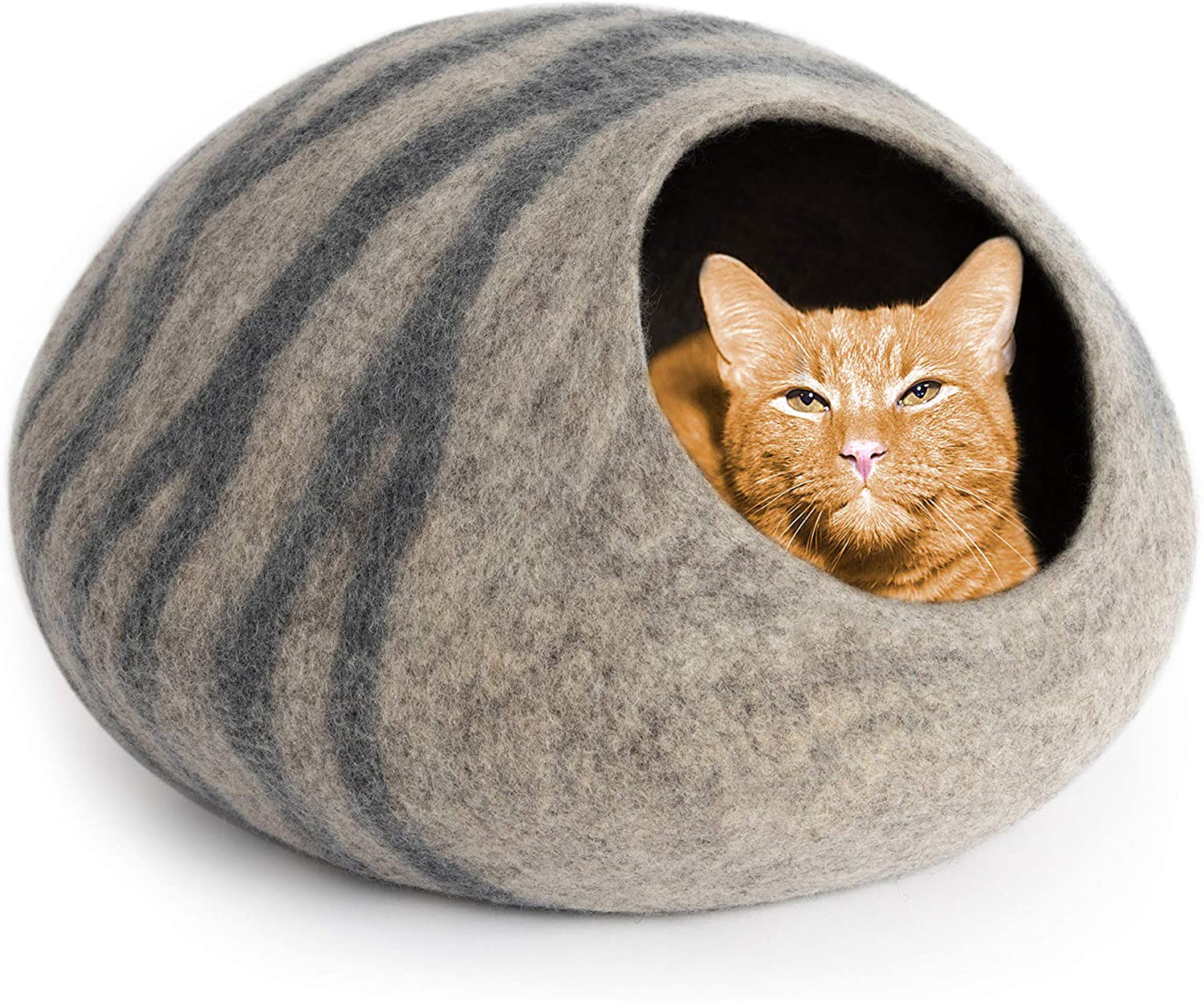 MEOWFIA Premium Felt Cat Bed Cave (Medium) - Handmade 100% Merino Wool Bed for Cats and Kittens
