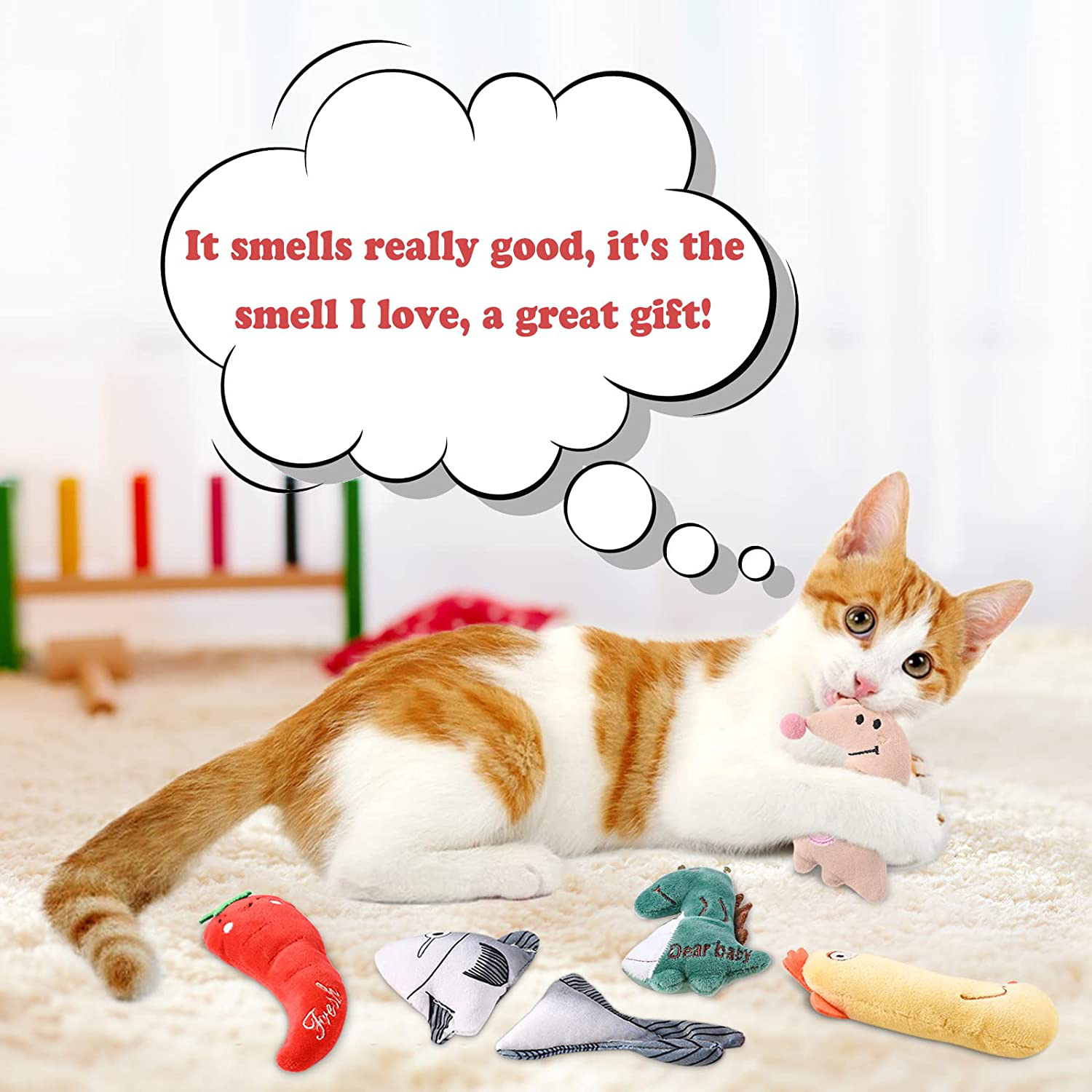 Guzack Catnip Toys 6Pcs, Cat Toys for Indoor Cats, Cat Teething Chew Toy Bite Resistant Catnip Toys, Catnip Filled Cat Pillow Toys Kitten Toy Set, Small Cute Plush Pet Kitty Interactive Cat Toys