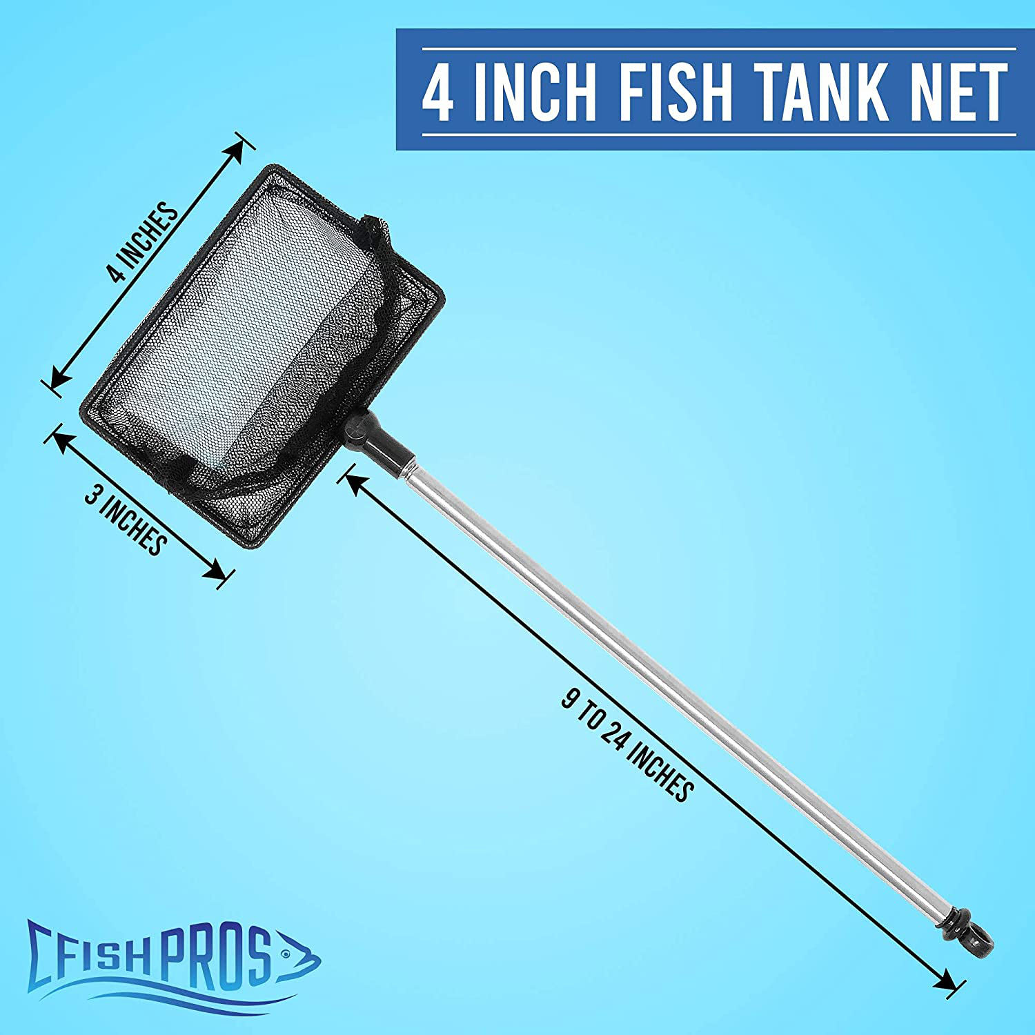 FISH PROS Fish Net for Fish Tank - 2.5 Inch Deep Mesh Scooper with