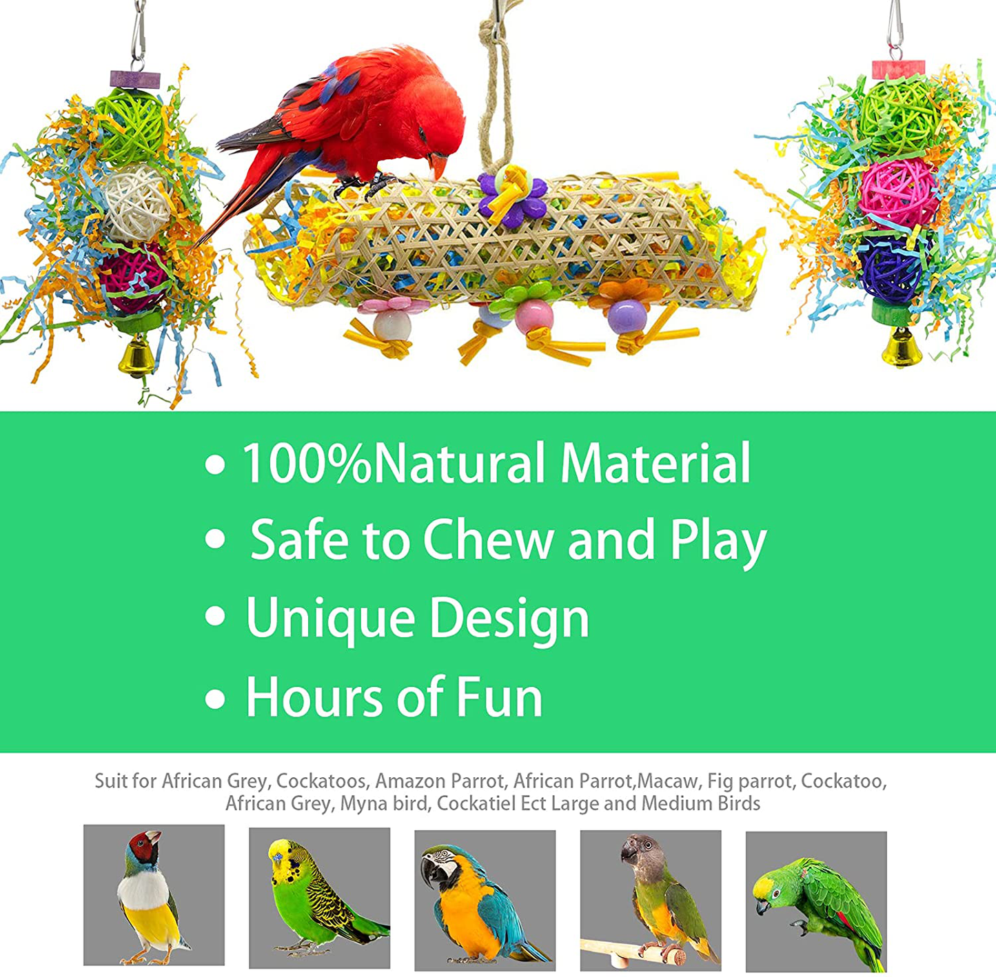 Ebaokuup 3Pack Bird Chewing Toys Foraging Shredder Toy Parrot Cage Shredder Toy Bird Loofah Toys Foraging Hanging Toy for Cockatiel Conure African Grey Parrot Animals & Pet Supplies > Pet Supplies > Bird Supplies > Bird Cage Accessories EBaokuup   