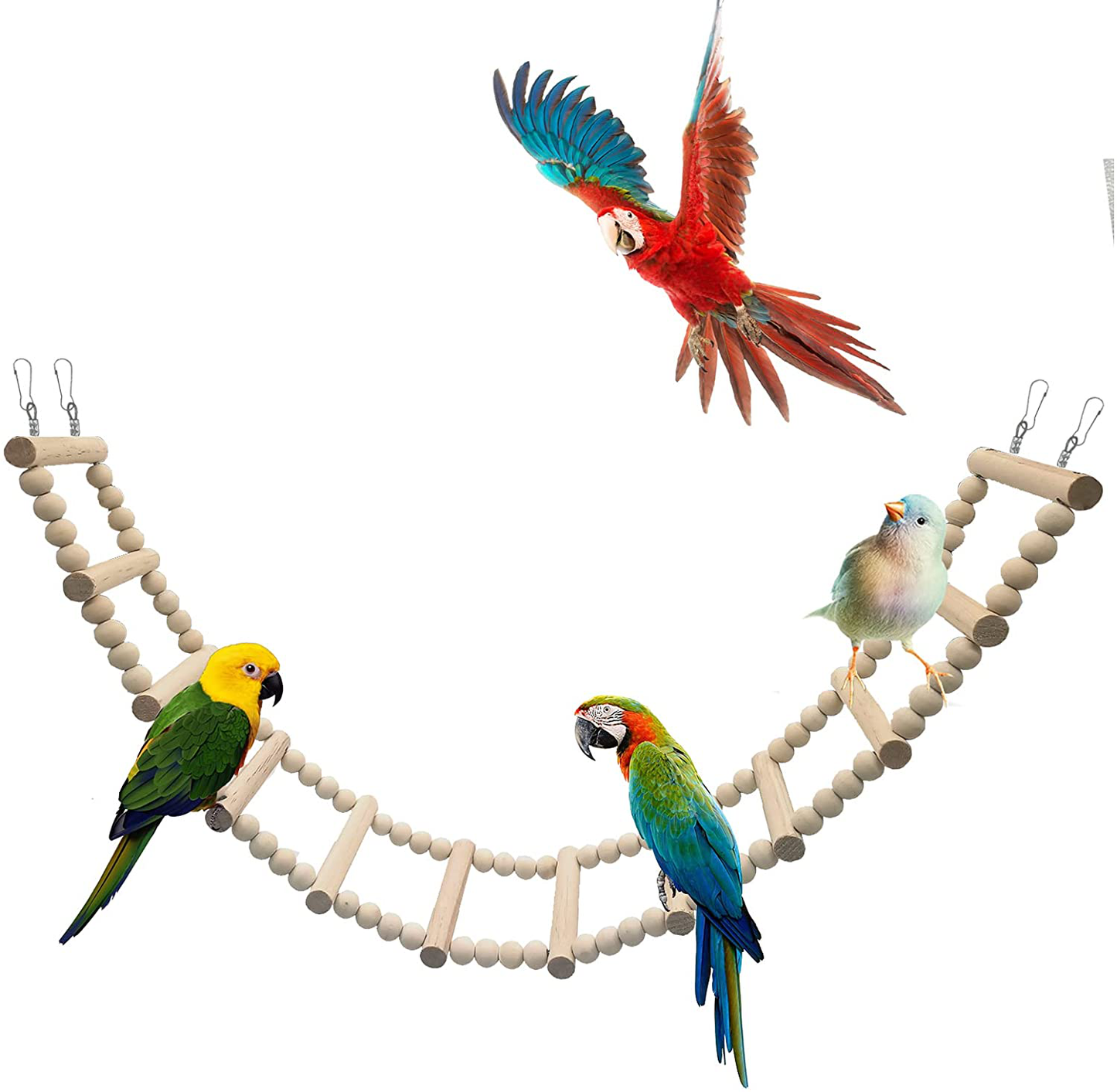 Dnoifne Bird Wooden Ladder Bridge, Ladders Swing Chewing Toys, Hanging Pet Bird Cage Accessories, Funny Perch Training Toys for Bird Parrot Macaw African Budgies Cockatiels Parakeet Hamster Squirrel