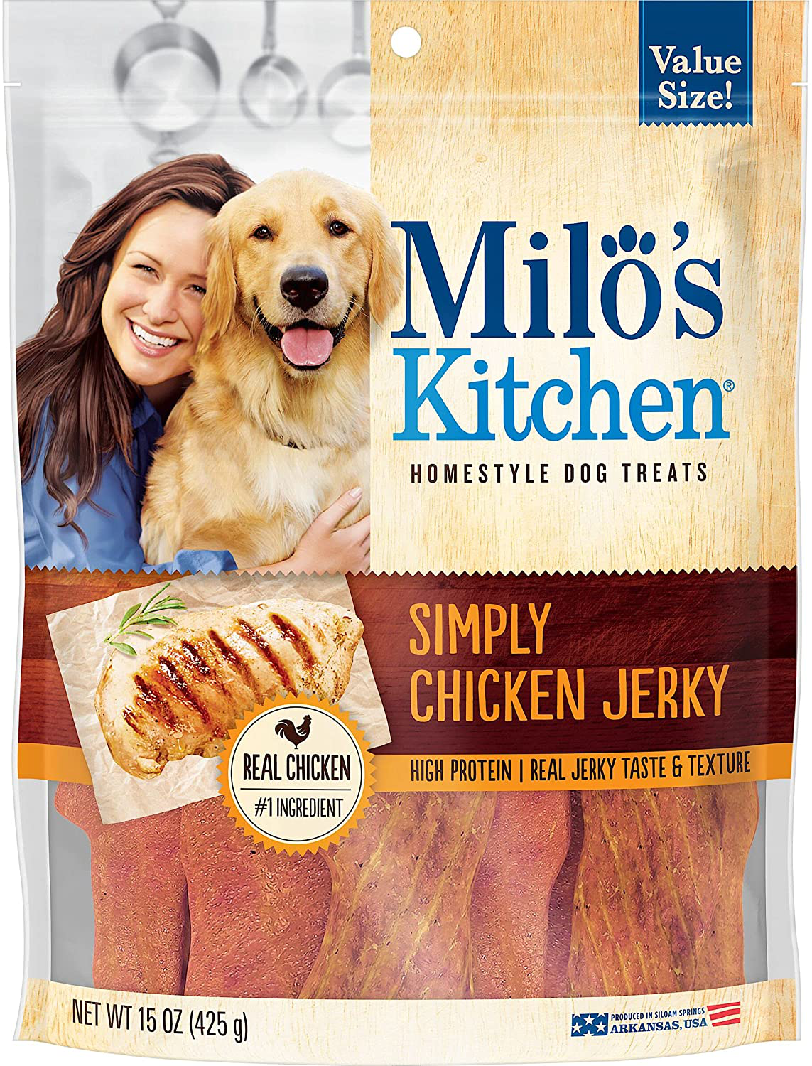 Milo'S Kitchen Homestyle Dog Treats Made with Real Meat Animals & Pet Supplies > Pet Supplies > Dog Supplies > Dog Treats Milo's Kitchen Simply Chicken Jerky 15 Ounce (Pack of 1) 