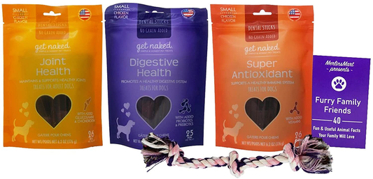 Get Naked Functional Dog Treats 3 Flavor Variety - Small - (1) Each: Joint Health, Digestive, Super Antioxidant (6.2 Ounces) - plus Rope Toy and Fun Animal Facts Booklet Bundle Animals & Pet Supplies > Pet Supplies > Small Animal Supplies > Small Animal Treats Generic   