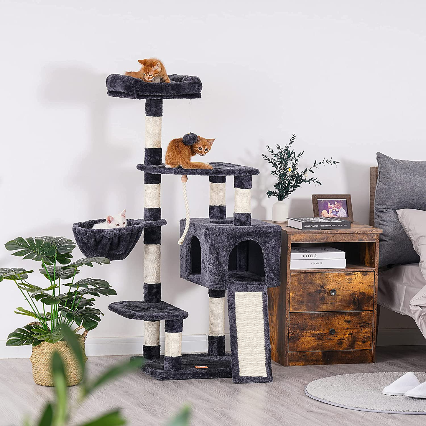 Heybly Cat Tree Cat Tower for Indoor Cats Multi-Level Cat Furniture Condo with Feeding Bowl and Scratching Board Animals & Pet Supplies > Pet Supplies > Cat Supplies > Cat Furniture Heybly   