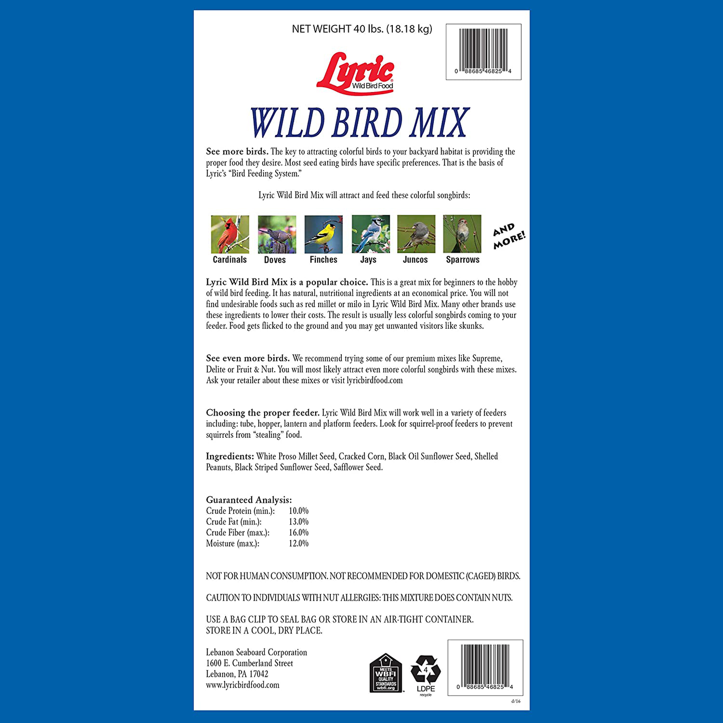 Lyric 2647443 Wild Bird Mix - 40 Lb. Animals & Pet Supplies > Pet Supplies > Bird Supplies > Bird Food Lyric   