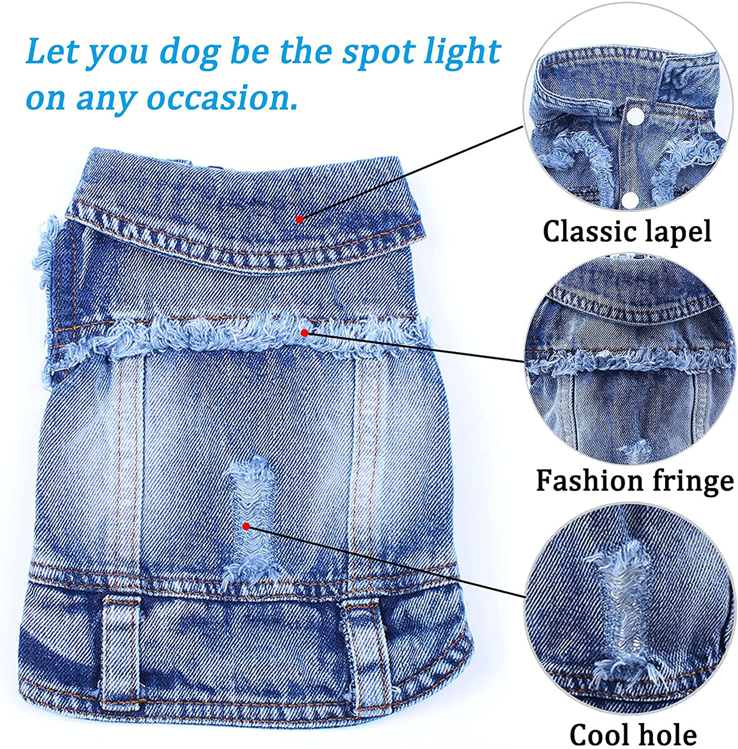 Brocarp Dog Jean Jacket, Blue Denim Lapel Vest Coat T-Shirt Costume Cute Girl Boy Dog Puppy Clothes, Comfort and Cool Apparel, for Small Medium Dogs Cats, Machine Washable Dog Outfits Animals & Pet Supplies > Pet Supplies > Dog Supplies > Dog Apparel Brocarp   