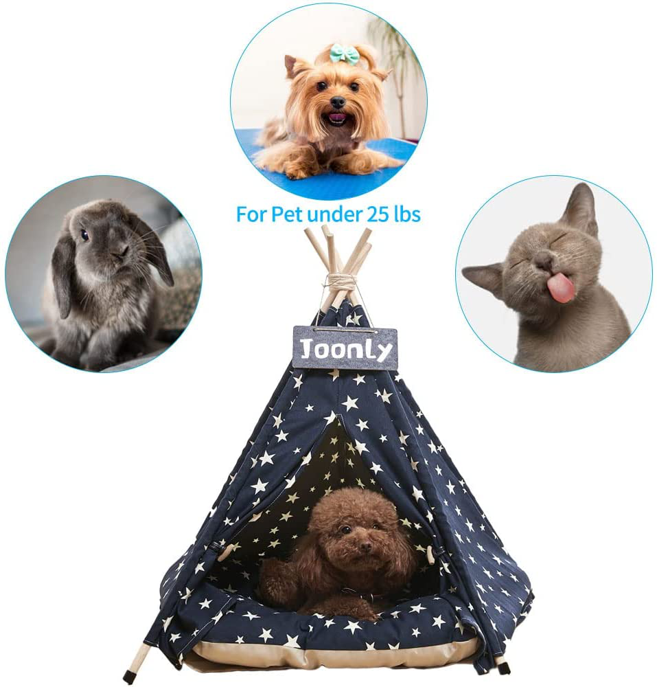 Joonly Pet Teepee Portable Dog & Cat Tent Pet Bed with Cushion & Blackboard Indoor Cat & Dog Houses