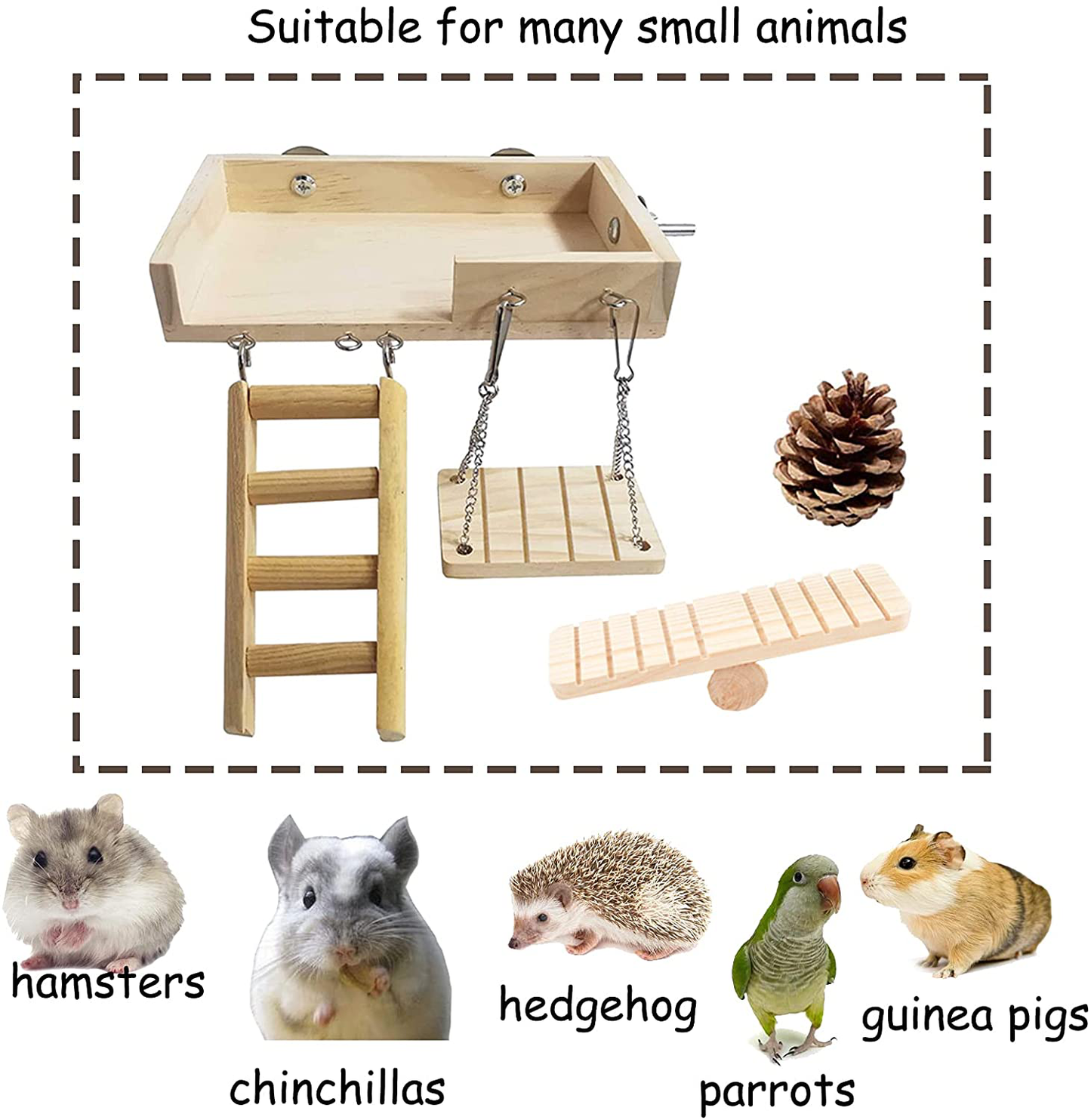 Hamiledyi Hamster Wooden Ladder Swing Platform, Guinea Pig Wood Ladder Set, Small Animal Toy Cage Accessories Seesaw for Gerbil Hedgehog Syrian Hamster Rat Chinchilla Animals & Pet Supplies > Pet Supplies > Small Animal Supplies > Small Animal Habitat Accessories Hamiledyi   