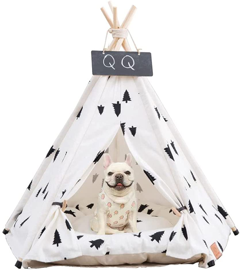 Pet Teepee Tent for Dogs, Dog Cat Teepee Bed, Portable &Washable Dog Houses Indoor Outdoor Puppy Beds for Small Dogs Cats Rabbits with Cushion and Blackboard