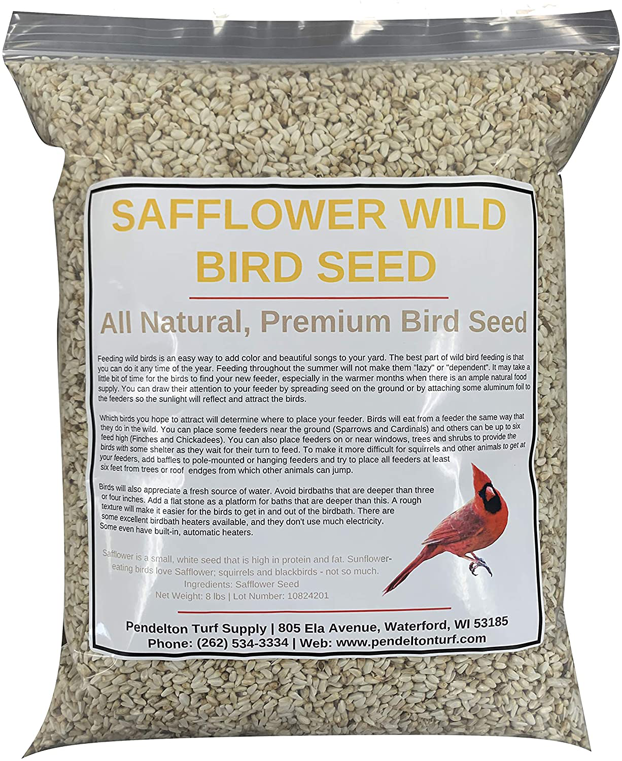 Pendelton Turf Supply Safflower Wild Bird Seed | All-Natural, Premium Bird Seed (8 Lbs Resealable Bag) Animals & Pet Supplies > Pet Supplies > Bird Supplies > Bird Food Pendelton Turf Supply   