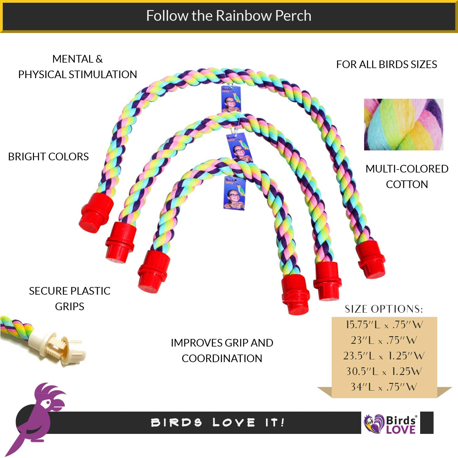 Birds LOVE Cotton Rope Comfy Cable Perches for Bird Cages - Choose the Right Size for Your Bird