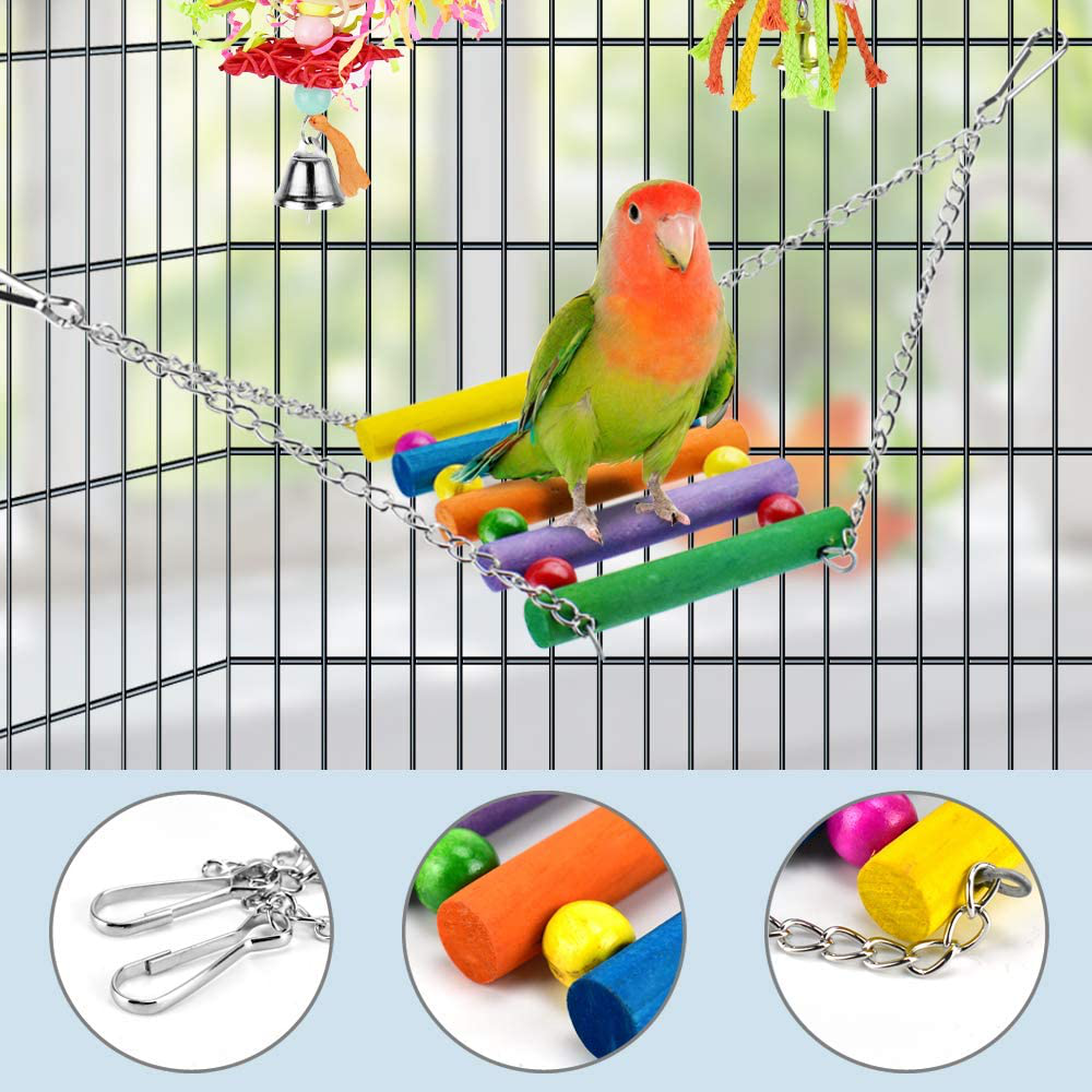 KATUMO Bird Swing Toys, 12 Packs Parrot Chewing Hanging Toys with Bells Rattan Balls Bird Perch Climbing Rope Fruit Forks for Parakeet, Conures, Cockatiel, Mynah, Lovebirds, Finch, Small Pet Birds