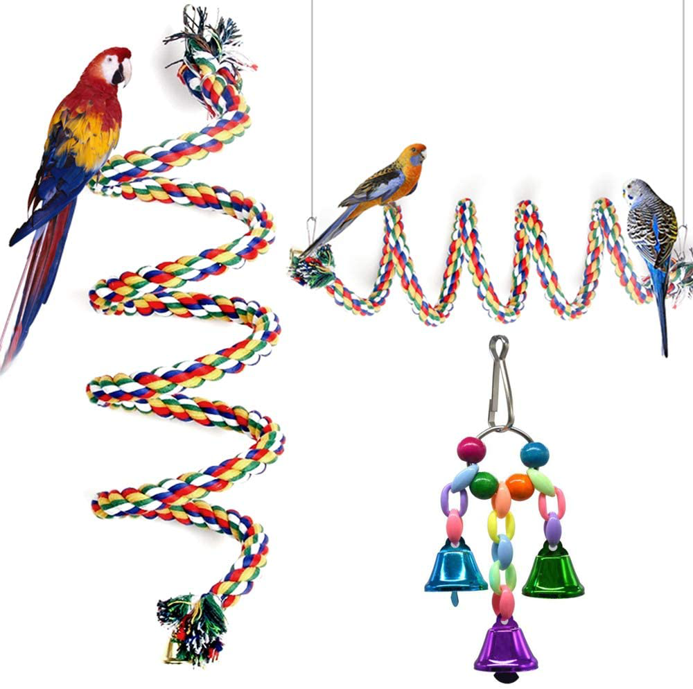 GINXIA Parrot Rope Perch Cotton Rope Bird Perch with Bell Climbing Stand Bar Bird Bungee Toy Parrot Chew Toys Animals & Pet Supplies > Pet Supplies > Bird Supplies > Bird Ladders & Perches YIXIPAZH 63"  