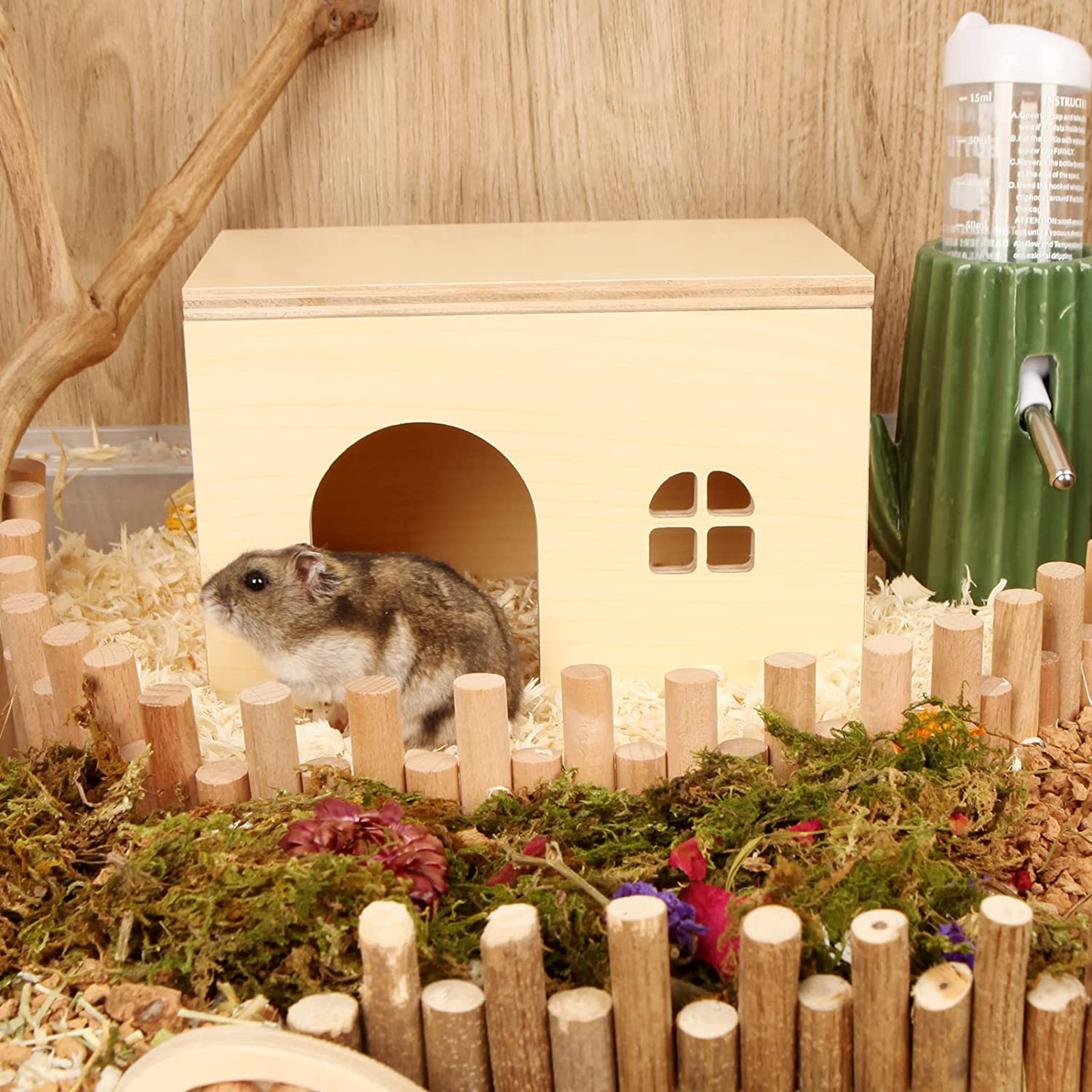 BUCATSTATE Waterproof Hamster Hideout House Wooden Tunnel Small Animal House with Window for Dwarf Syrian Hamster,Gerbil,Mouse Animals & Pet Supplies > Pet Supplies > Small Animal Supplies > Small Animal Habitat Accessories BUCATSTATE   