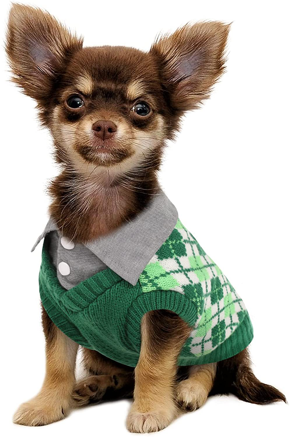 LETSQK Dog Sweater Dog Knitted Pet Clothes Classic Dog Winter Outfit with Plaid Argyle Patterns Warm Dog Sweatshirt with Polo Collar for Small Medium Puppies Dogs Cats