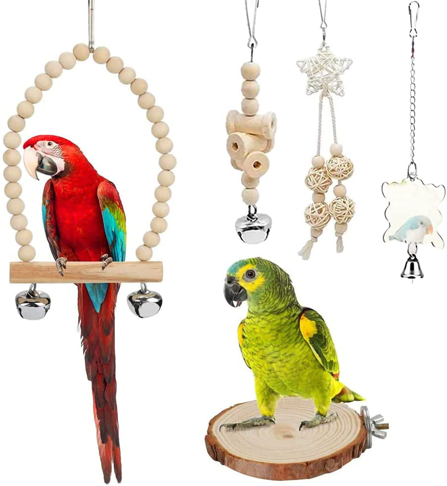TOLMIOW 9 Pieces Parrots Chewing Natural Wood and Rope Bungee Bird Toy for Anchovies, Coconut Hideaway with Ladder ,Bird Perch Stand, Bird Cage Accessories, Parakeets, Cockatiel, Macow,Conure, Mynah, Animals & Pet Supplies > Pet Supplies > Bird Supplies > Bird Ladders & Perches TOLMIOW   