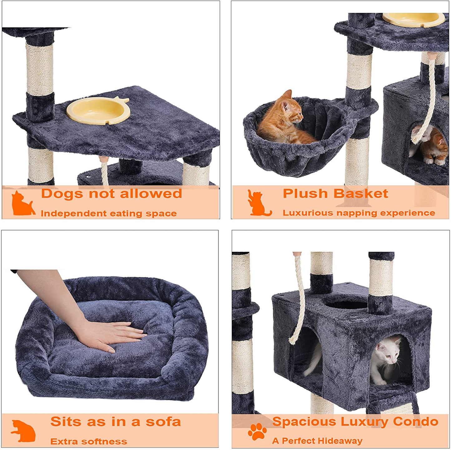 Heybly Cat Tree Cat Tower for Indoor Cats Multi-Level Cat Furniture Condo with Feeding Bowl and Scratching Board Animals & Pet Supplies > Pet Supplies > Cat Supplies > Cat Furniture Heybly   