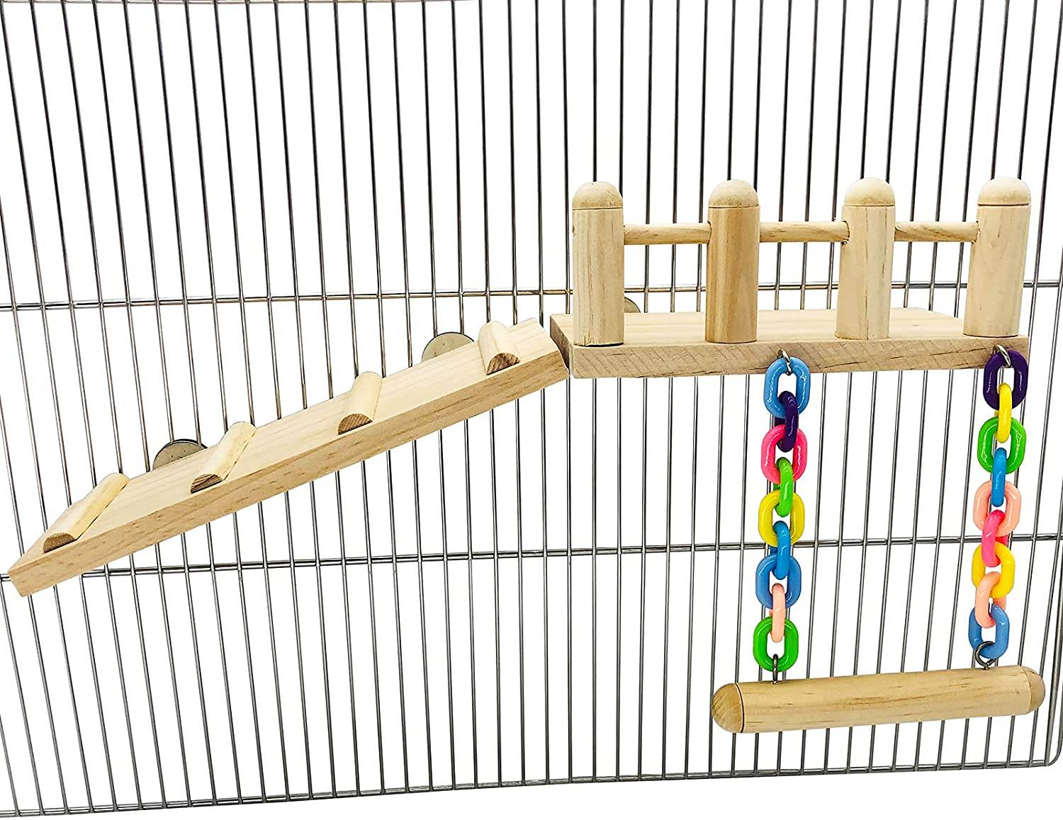 CAREUPET Bird Wooden Play Gyms Stands with Climbing Ladder and Acrylic Wood Swing for Green Cheeks, Lovebirds, Finches, Conures, Cockatiels, Parakeets, Bird Perches Cage Play Chewing Toys Animals & Pet Supplies > Pet Supplies > Bird Supplies > Bird Gyms & Playstands CAREUPET   