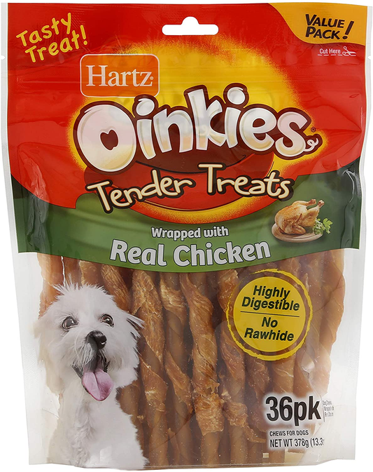 Hartz Oinkies Rawhide-Free Tender Treats Wrapped with Chicken Dog Treats Chews, Various Sizes, Highly Digestible, No Artificial Flavors, Perfect for Smaller and Senior Dogs