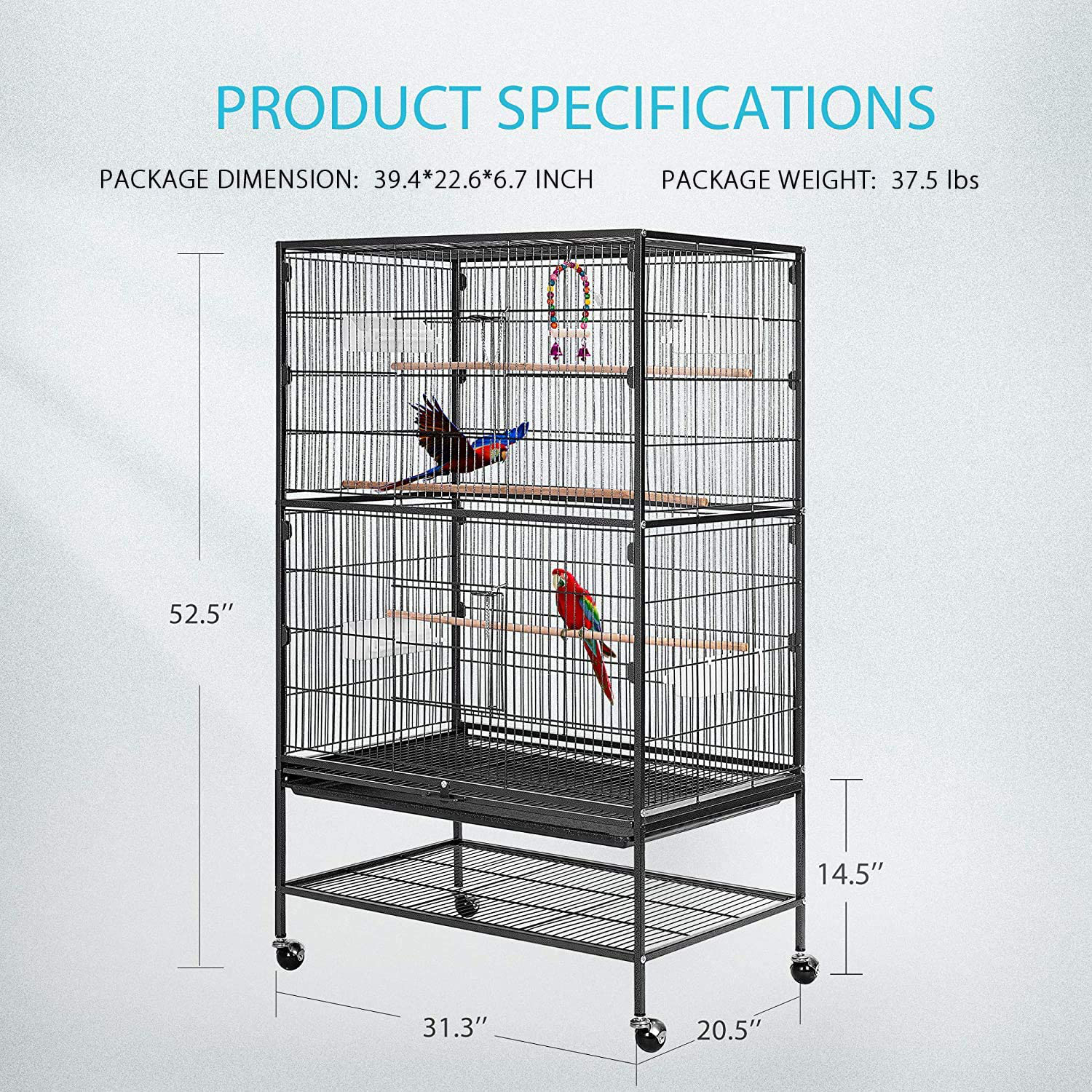 VIVOHOME 53 Inch Wrought Iron Large Bird Cage with Rolling Stand for Parrots Conures Lovebird Cockatiel Parakeets Animals & Pet Supplies > Pet Supplies > Bird Supplies > Bird Cage Accessories VIVOHOME   