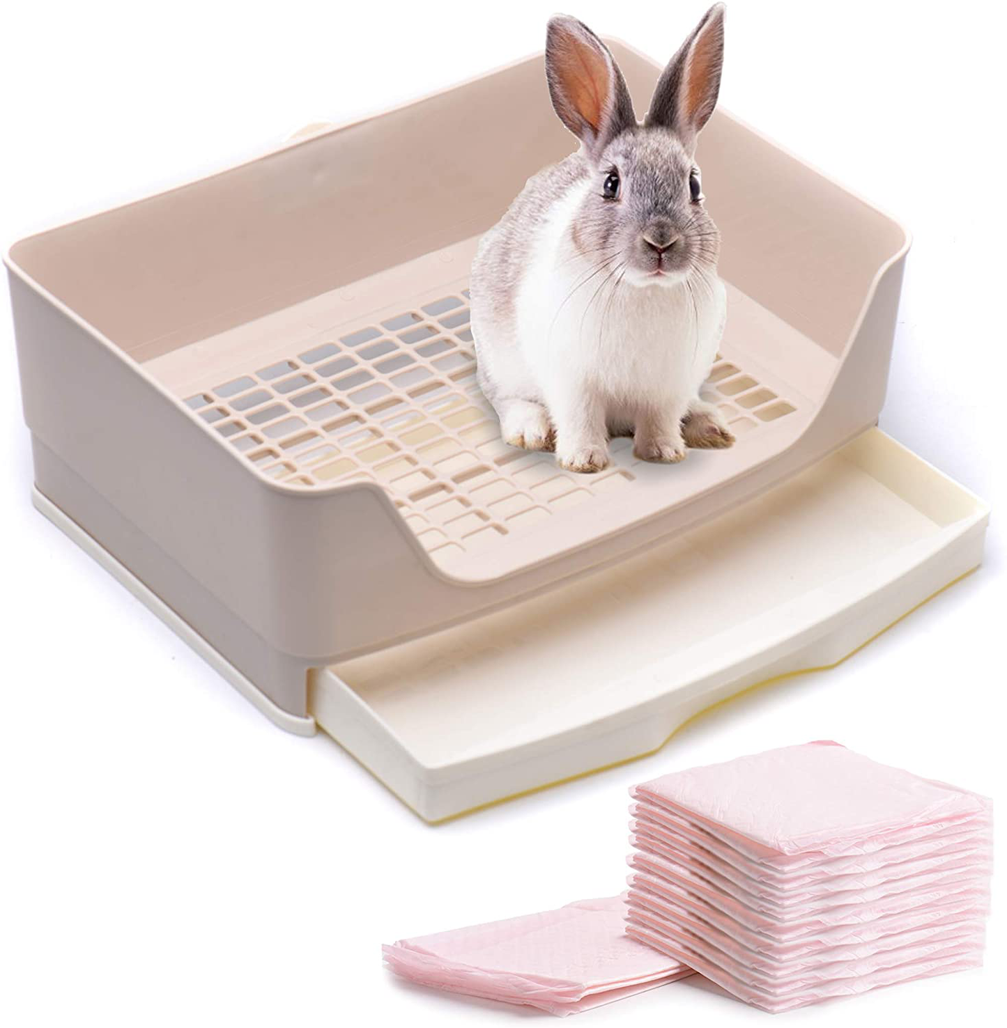 CALPALMY Rabbit Litter Box with Bonus Pads, Drawer, Corner Toilet Box and Bigger Pet Pan for Adult Guinea Pigs, Chinchilla, Ferret, Galesaur, Small Animals Animals & Pet Supplies > Pet Supplies > Small Animal Supplies > Small Animal Bedding CALPALMY   