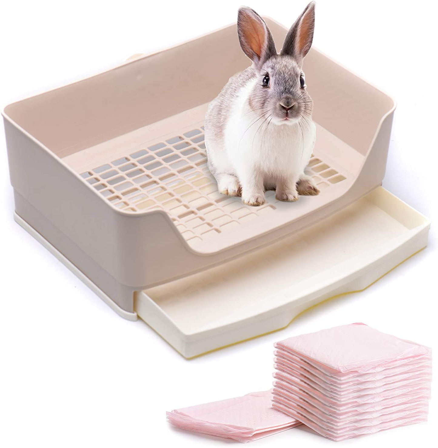 CALPALMY Rabbit Litter Box with Bonus Pads, Drawer, Corner Toilet Box and Bigger Pet Pan for Adult Guinea Pigs, Chinchilla, Ferret, Galesaur, Small Animals