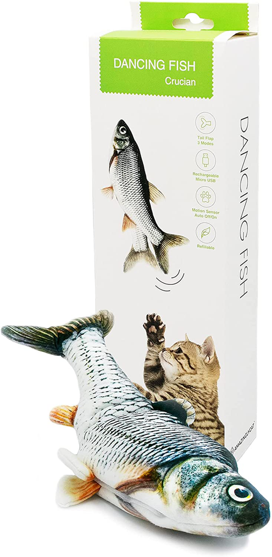Dancing Fish Toy for Indoor Cats & Small Dogs – Motion Sensor Cat Toy with 2 Catnip Packets – Usb-Chargeable, Soft, Durable, Washable, Low-Noise Floppy Fish Interactive Pet Gifts, 12X5 In. Animals & Pet Supplies > Pet Supplies > Cat Supplies > Cat Toys AmazinglyCat   