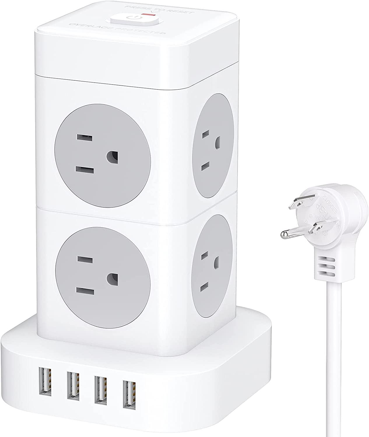 Hulker Tower Power Strip with USB 8 Way 4 USB Ports Flat Plug Extension Cord 6.5FT Vertical Extension Lead with 8 Widely Spaced Outlets Overload Protection 1625W 13A White for Home Office Dorm Animals & Pet Supplies > Pet Supplies > Dog Supplies > Dog Treadmills Hulker   