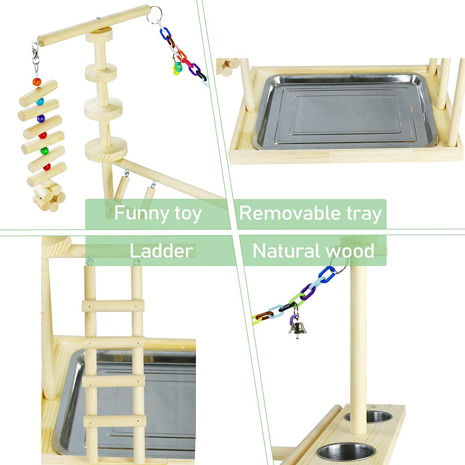 Lzttyee Bird Parakeet Playground Natural Wood Medium Bird Gym Stand Pet Parrot Perch Stand for Parrots Conure Lovebirds Animals & Pet Supplies > Pet Supplies > Bird Supplies > Bird Gyms & Playstands Lzttyee   