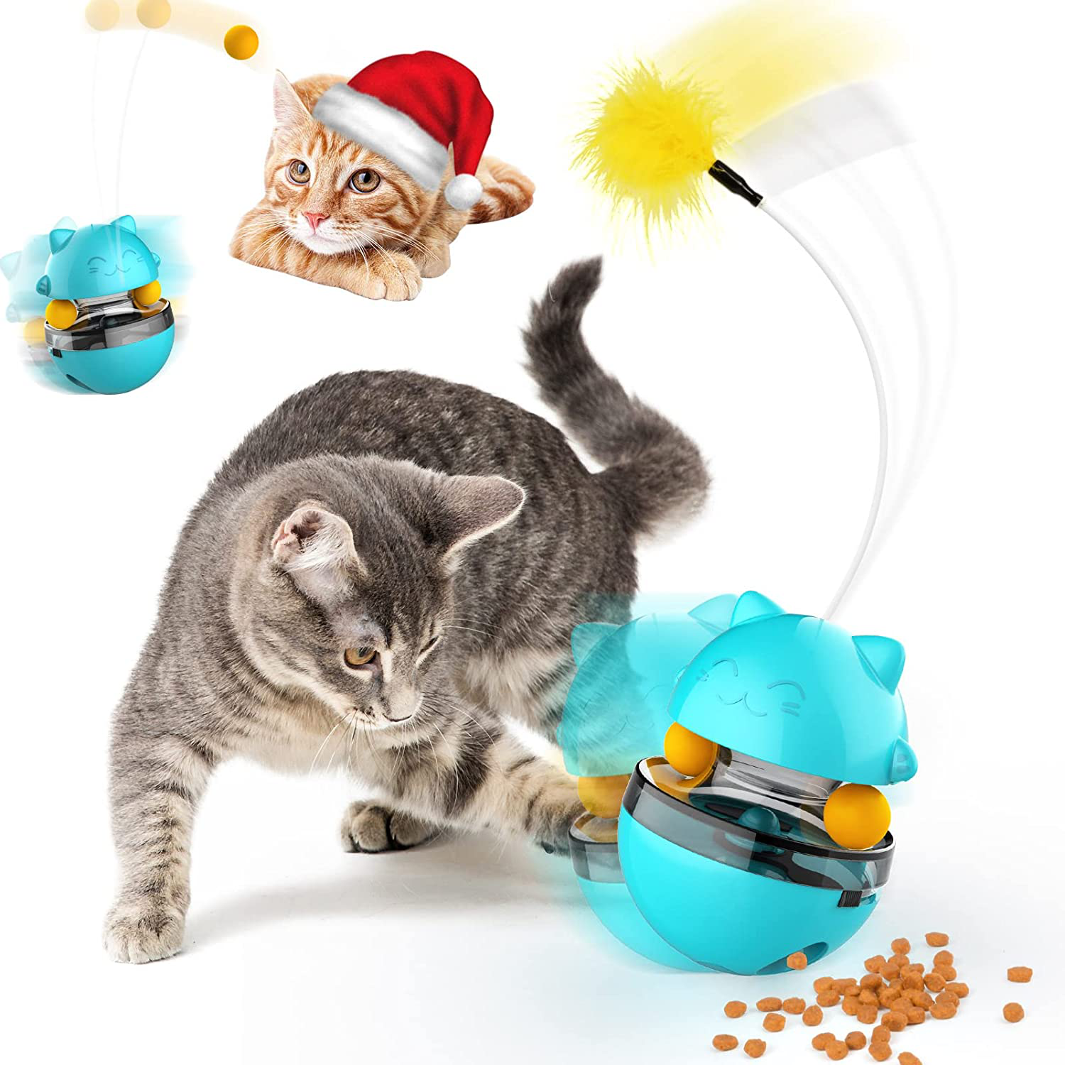 Interactive Cat Toys for Indoor, 2-In-1 Cat Feather Toy & Cat Ball Toy, Automatic Pet Exercise Toys, Tumbler Cat Toys for Play Cats/Kitten with Feather, Satisfies Kitty'S Chasing & Eating Needs Animals & Pet Supplies > Pet Supplies > Dog Supplies > Dog Treadmills MUAHLIUB   