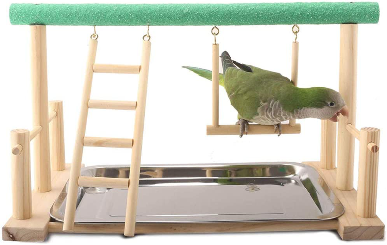 Keersi Parrots Playstand Wood Perch Stand Ladder Swing with Toy for Bird Parakeet Cockatiel Conure African Grey Cockatoo Macaw Amazon Lovebird Budgie Finch Canary Animals & Pet Supplies > Pet Supplies > Bird Supplies > Bird Gyms & Playstands Keersi   