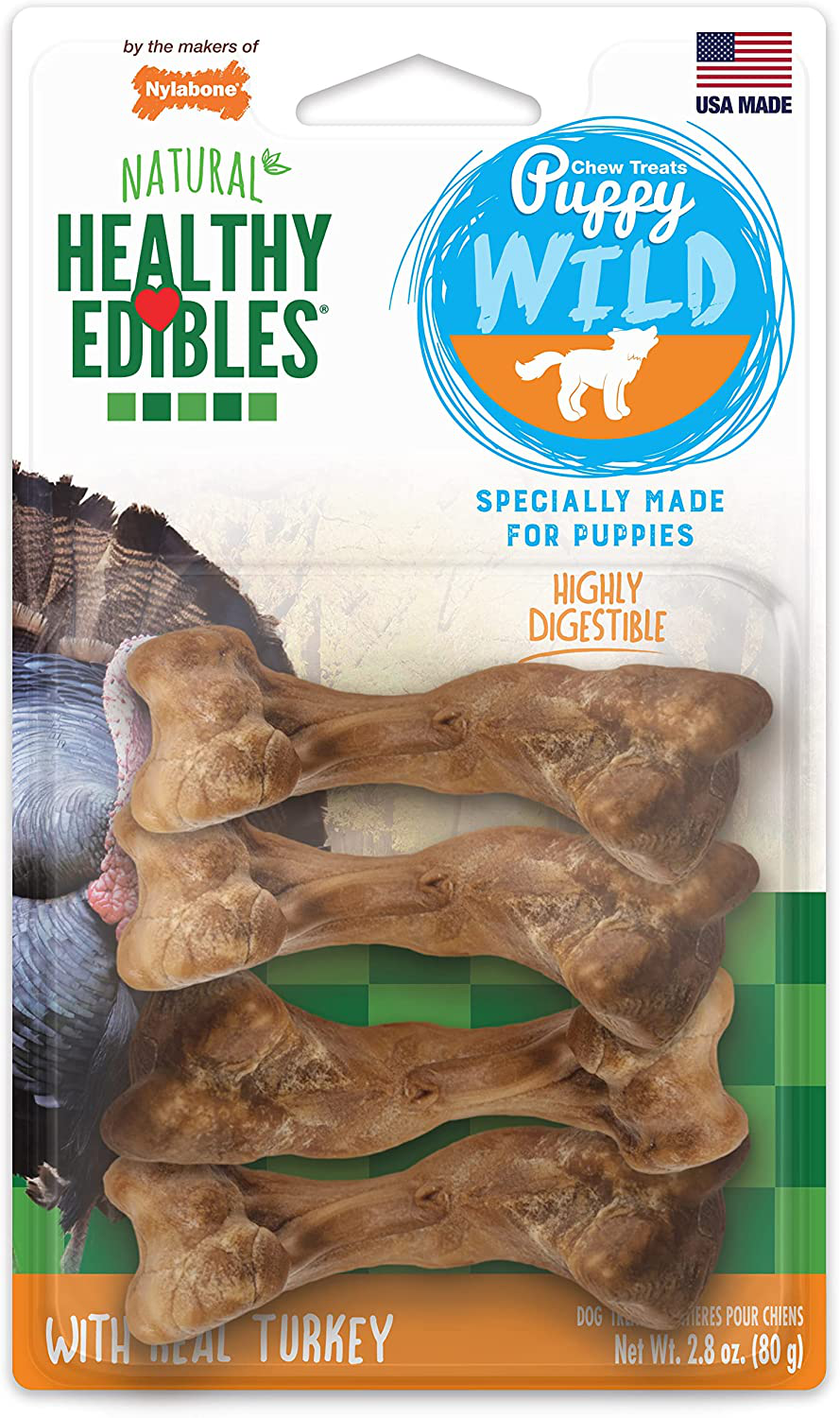 Nylabone Healthy Edibles Wild Dog Treat | Long- Lasting | All Natural | Dog Bone Treats for Small/ Medium/ Large/ Giant Dogs | Made in the USA | Bison Flavored | Venison Flavored | Multi- Flavored Animals & Pet Supplies > Pet Supplies > Dog Supplies > Dog Treats Nylabone Puppy Wild Bone Small/Regular (1 Count) 