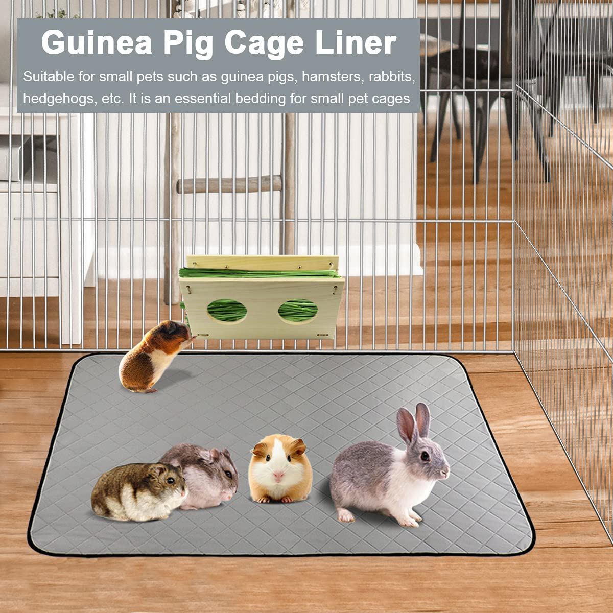 Guinea Pig Cage Liners, 2 Pack Guinea Pig Pee Pads Super Absorbent & Washable, Guinea Pig Bedding anti Slip Bottom, Guinea Pig Cage Accessories for for Small Animals