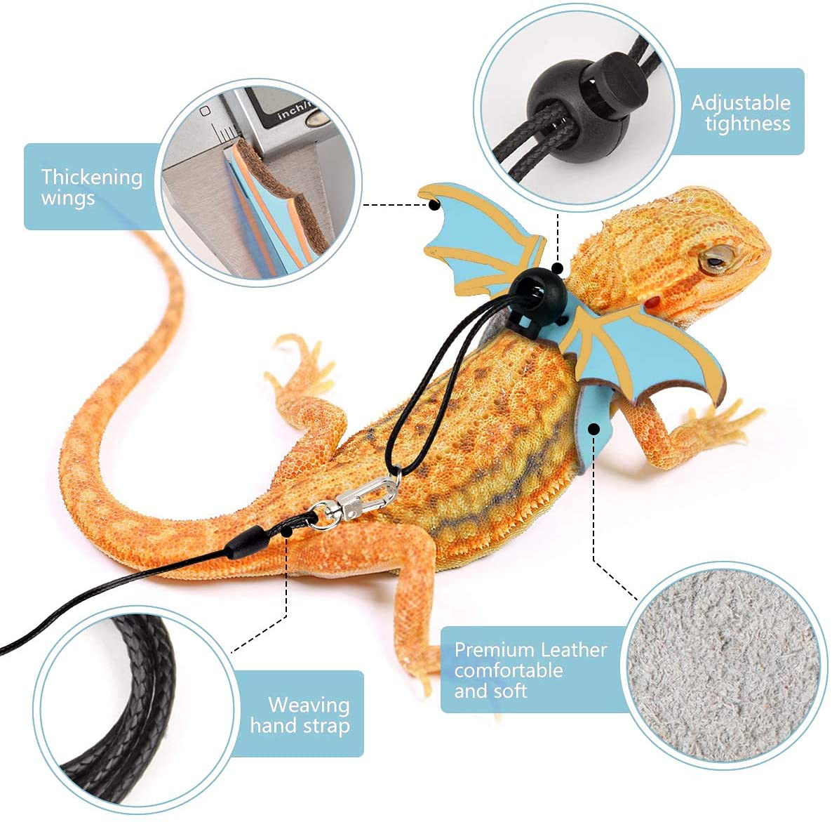 G.CORE Bearded Dragon Leash and Harness Adjustable Leather Wings Costume Carrier from Baby to Juvenile Lizard Iguana Gecko Chameleon Hamster Ferret Reptile Walking Leash S M L 3 Pack Animals & Pet Supplies > Pet Supplies > Reptile & Amphibian Supplies > Reptile & Amphibian Substrates G.CORE   