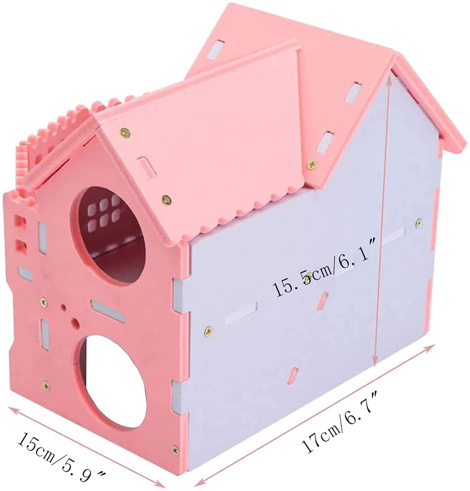 Gutongyuan Small Animal Hideout Wooden Hamster House Assemble Double-Deck Hut Villa Ecological Cage Habitat Decor Accessories, Play Toys for Dwarf, Hedgehog, Syrian Hamster, Gerbils Mice