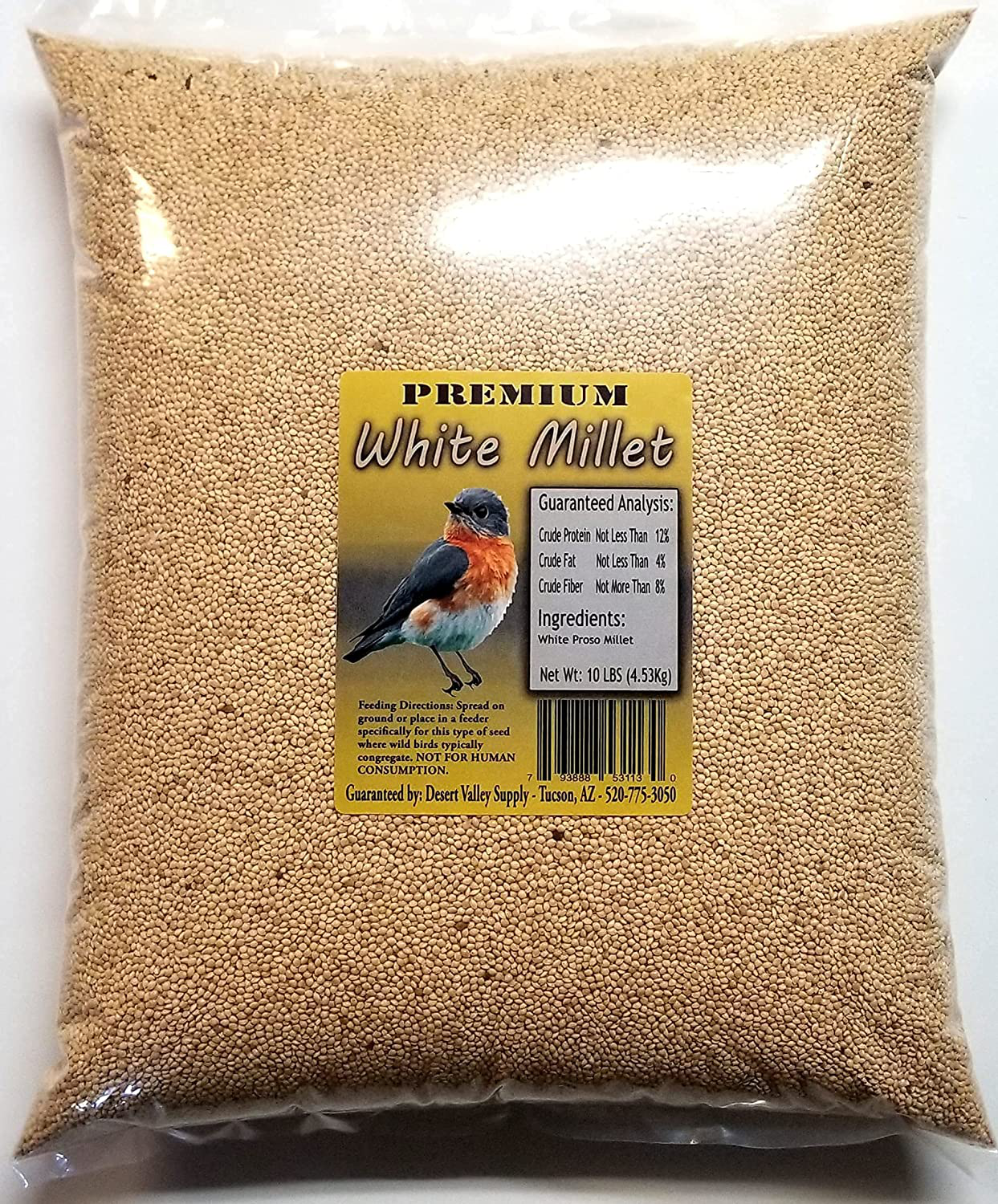 Desert Valley Supply Premium White Millet Proso Seeds - Wild Bird Food- Cardinal - Finch & More (10-Pounds) Animals & Pet Supplies > Pet Supplies > Bird Supplies > Bird Food Desert Valley Supply   