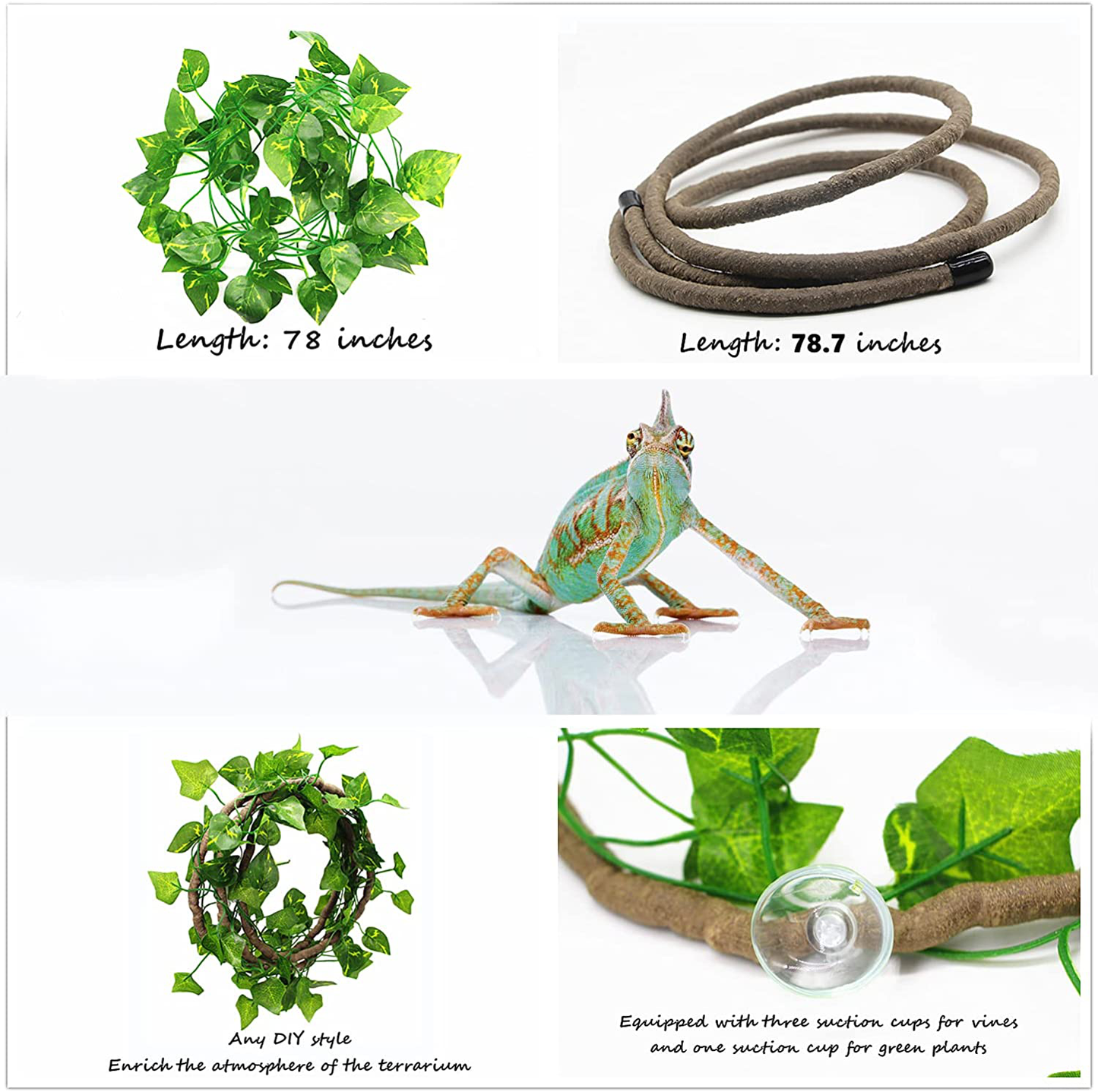 TTEIOPI Reptile Plants, Bendable Hanging Jungle Vines & Artificial Leaves Terrarium Tank Fake Plants Habitat Decorations with Suction Cup for Bearded Dragon Hermit Crab Lizard Snake Geckos Chameleon. Animals & Pet Supplies > Pet Supplies > Reptile & Amphibian Supplies > Reptile & Amphibian Substrates TTEIOPI   