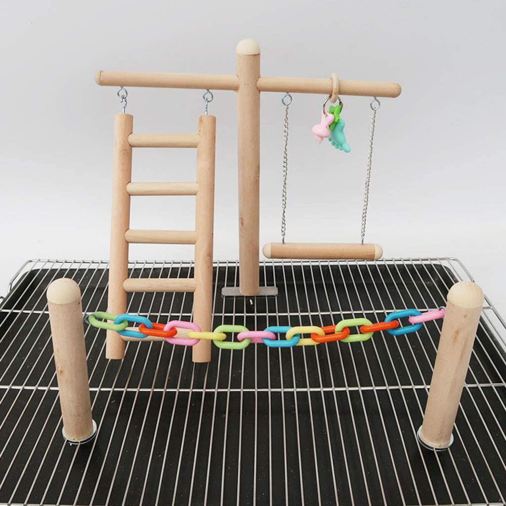 Haninetrosty Bird Cage Stand Play Gym Wood Perch Playground Parrot Climbing Ladder Chewing Chain Swing Activity Exercise Center for Lovebirds Budgies Finches Parakeets Animals & Pet Supplies > Pet Supplies > Bird Supplies > Bird Gyms & Playstands haninetrosty   