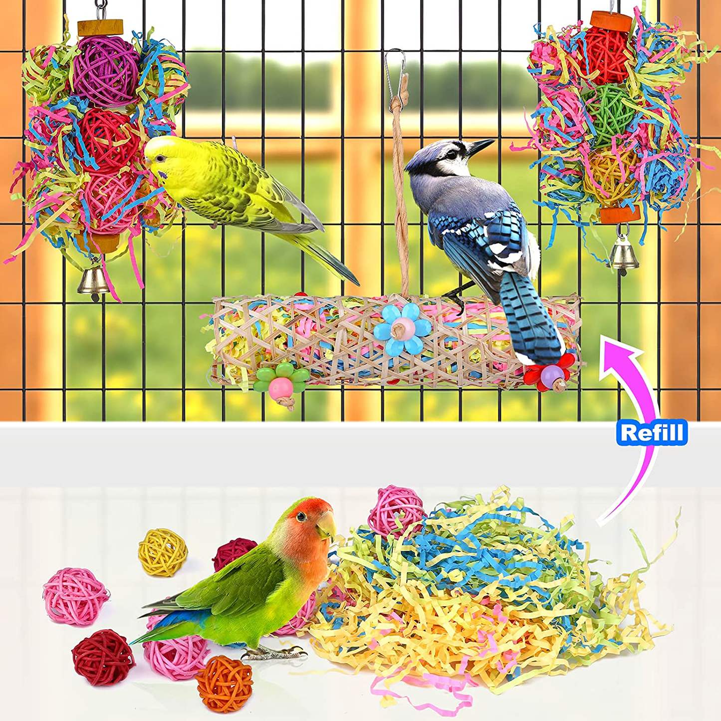 Bird Chewing Toys, 5 Pack Parrot Toys Hanging Foraging Shredder Toys Suitable for Small and Medium Parakeets Macaw Cockatiels Conure Budgie and Lovebirds Animals & Pet Supplies > Pet Supplies > Bird Supplies > Bird Toys REMIAWY   