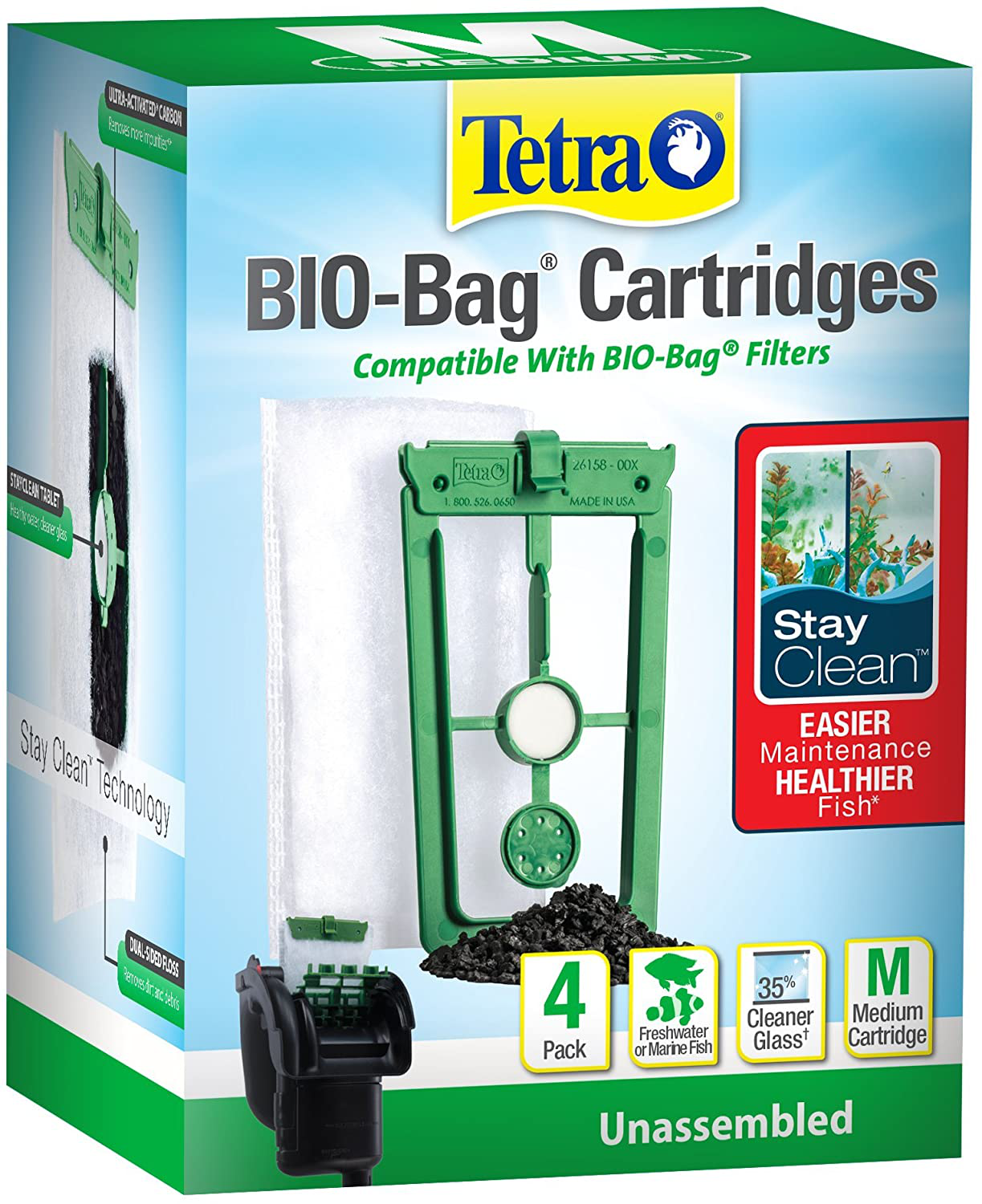 Tetra Whisper Bio-Bag Filter Cartridges for Aquariums - Unassembled Animals & Pet Supplies > Pet Supplies > Fish Supplies > Aquarium Filters Tetra 4 Count - Stay-Clean Medium 