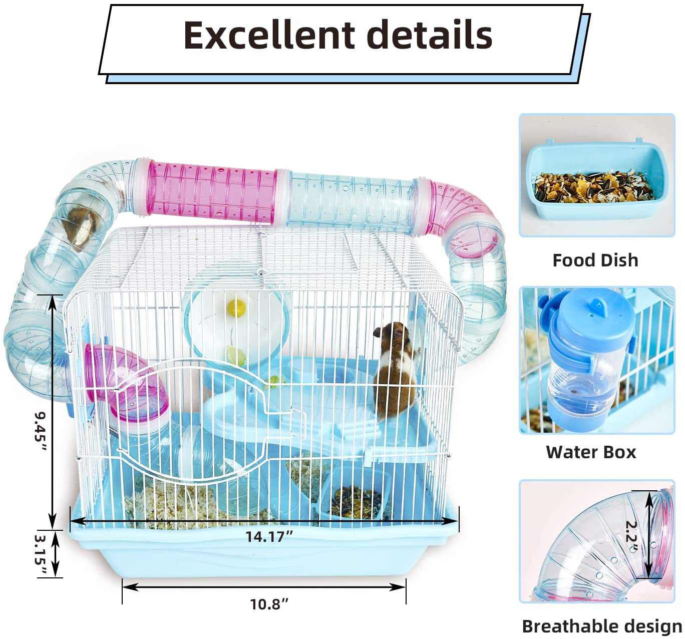 Hamster Cages and Habitats, a Wire Rat Cage with a Large Space for Dwarf Hamsters, Guinea Pig , Gerbils, Mouse or Other Small Animal Cage. Animals & Pet Supplies > Pet Supplies > Small Animal Supplies > Small Animal Habitats & Cages FSBTWOO   