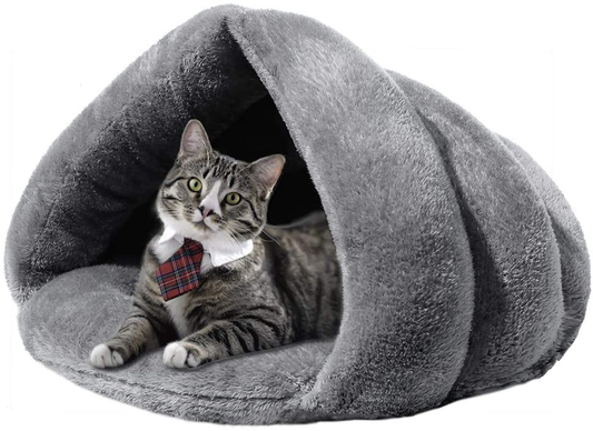 Self Warming Plush Pet Bed Cat Cave Pet Tent Cave Bed Cozy Cat Sleeping Bag Snooze Mat for Winter Pets Cats Small Dogs Puppies and Kittens, Durable, Comfortable, Washable Animals & Pet Supplies > Pet Supplies > Cat Supplies > Cat Beds iphonepassteCK Gray  