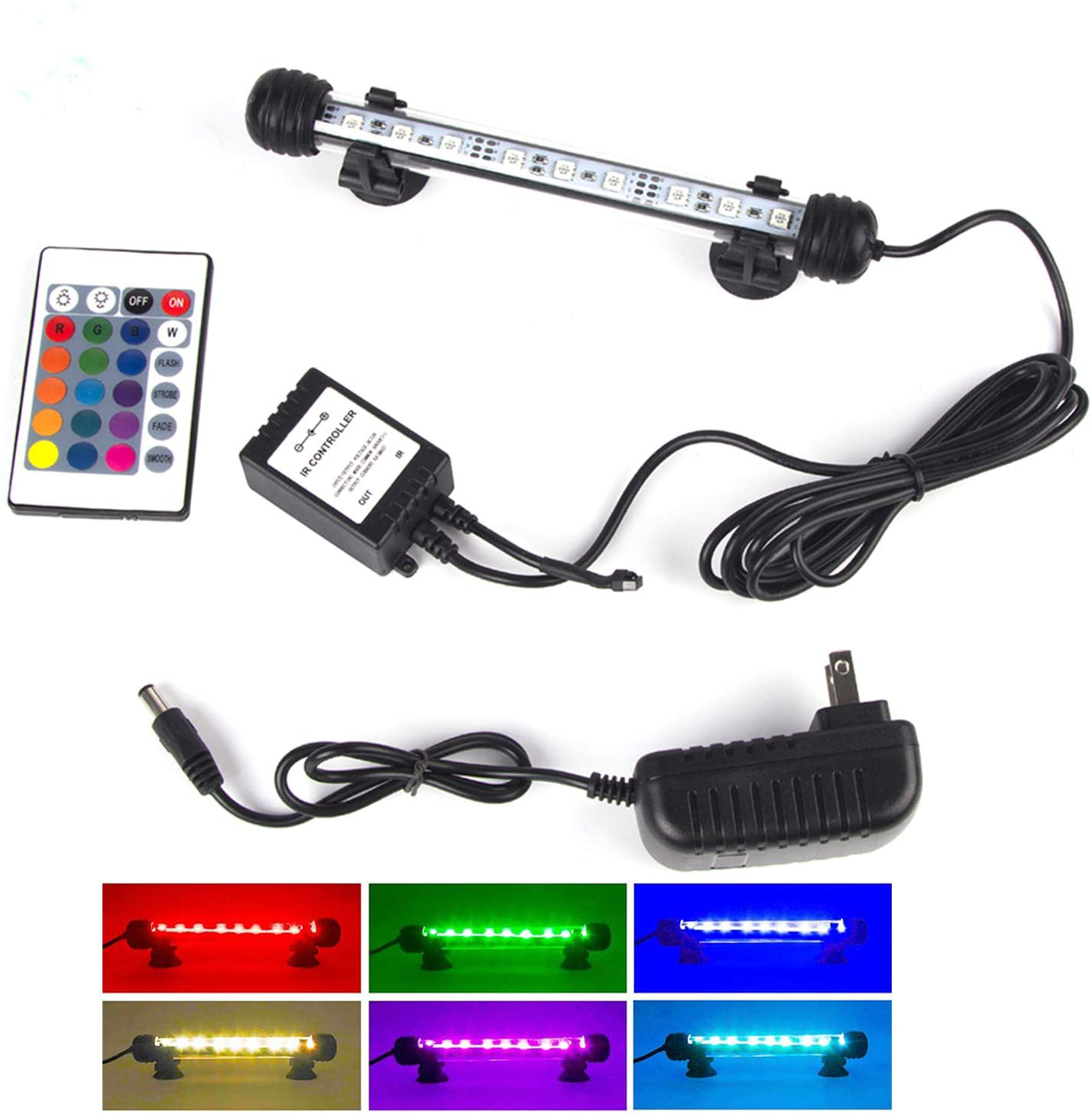 Color Changing Aquarium Lights LED Underwater Fish Tank Light RGB Waterproof Dim Adjustable Memory Submersible Remote Control Sucker Hang Lights Background Decor Waterfall Lights, 27 Inch