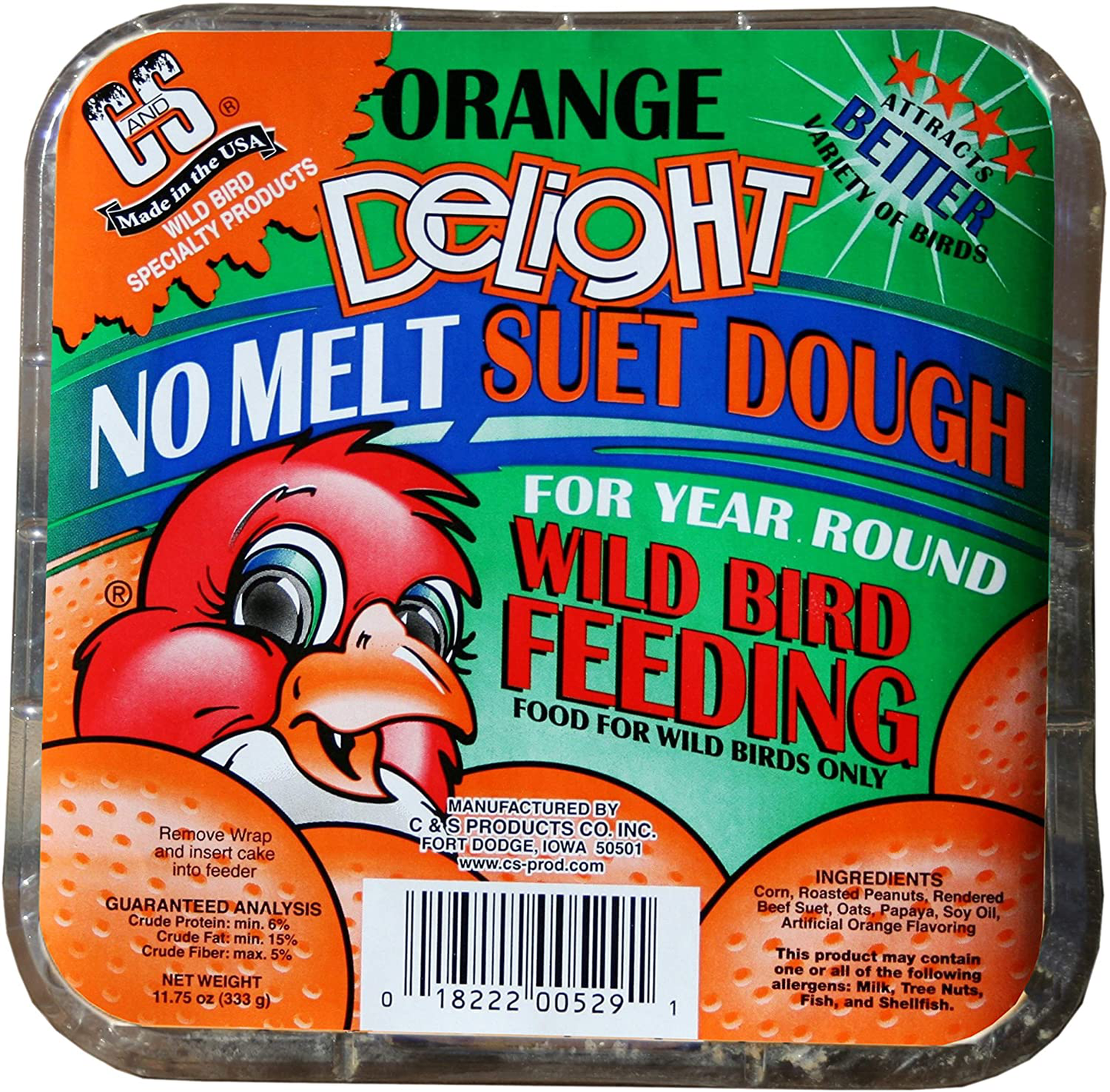 C&S No Melt Suet Dough Delights for Wild Birds, 12 Pack Animals & Pet Supplies > Pet Supplies > Bird Supplies > Bird Treats C&S Orange  