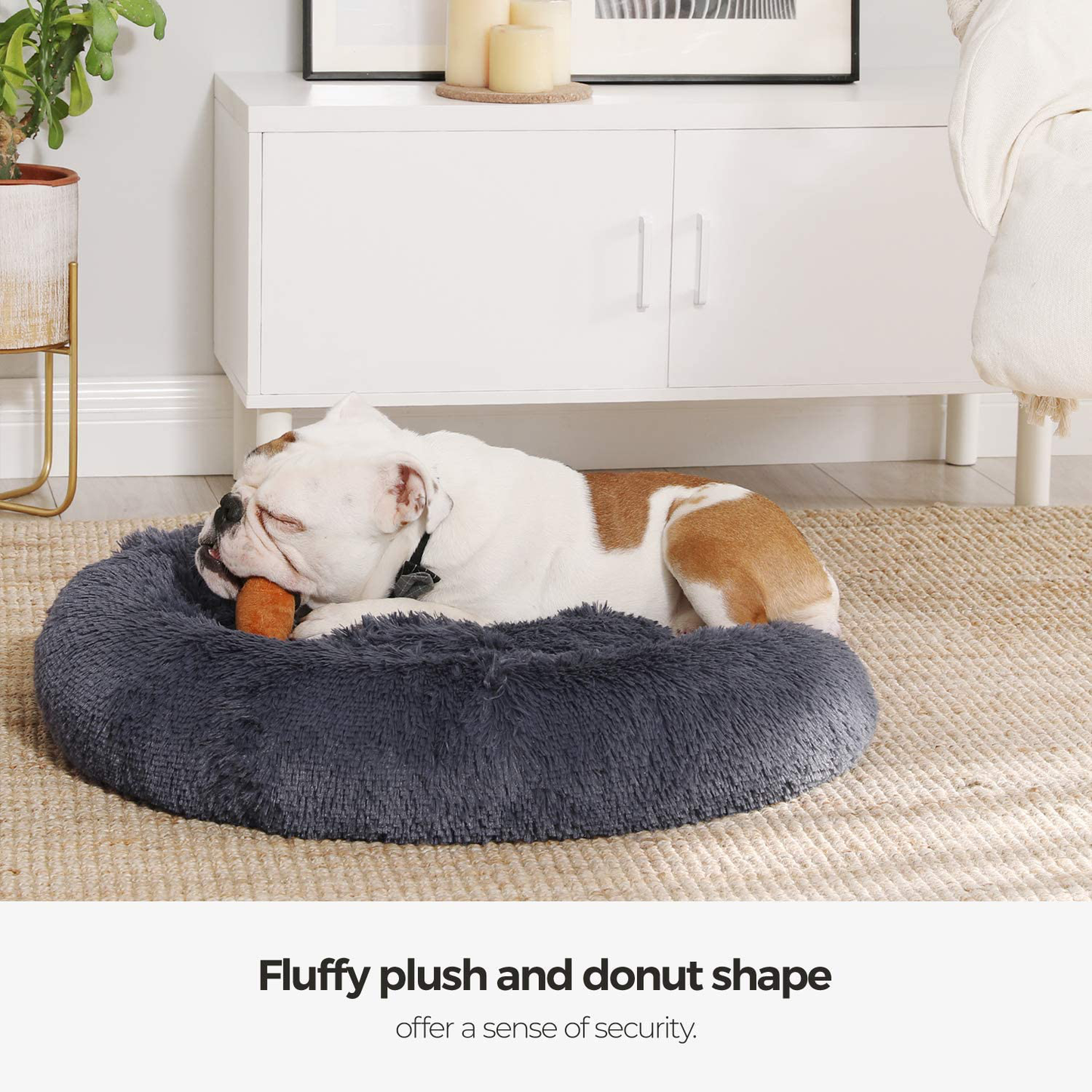 FEANDREA Dog Bed, Cat Bed, Soft Plush Surface, Donut-Shaped Dog Sofa with Removable Inner Cushion, Washable