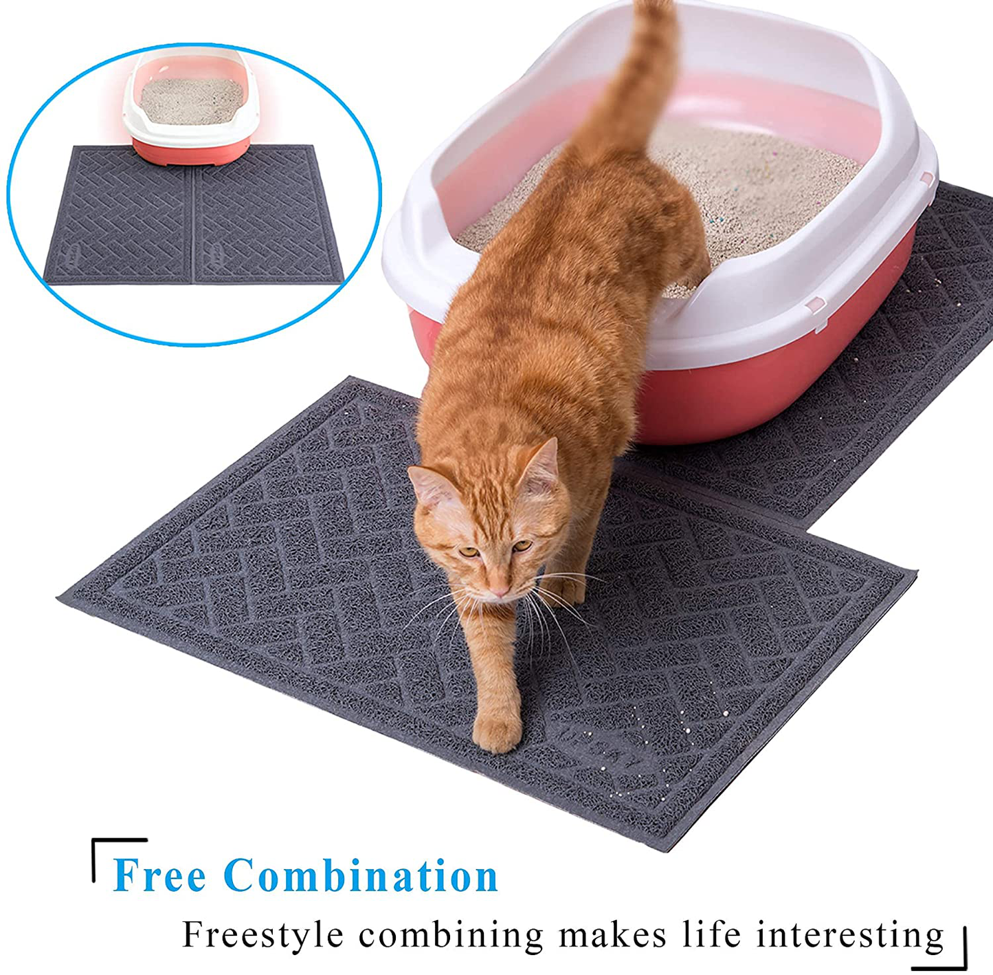 UPSKY Cat Litter Mats 2 Pieces Cat Litter Pad, Premium Traps Litter from Box and Paws, Scatter Control for Litter Box, Soft on Sensitive Kitty Paws, Easy to Clean. (24’’ X 16’’)