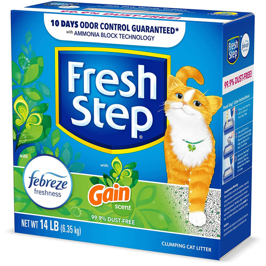 Fresh Step Cat Litter, Clumping Cat Litter with the Power of Febreze with Refreshing Scent 14 Lbs (Package May Vary) Gain, 224 Oz Animals & Pet Supplies > Pet Supplies > Cat Supplies > Cat Litter Fresh Step   